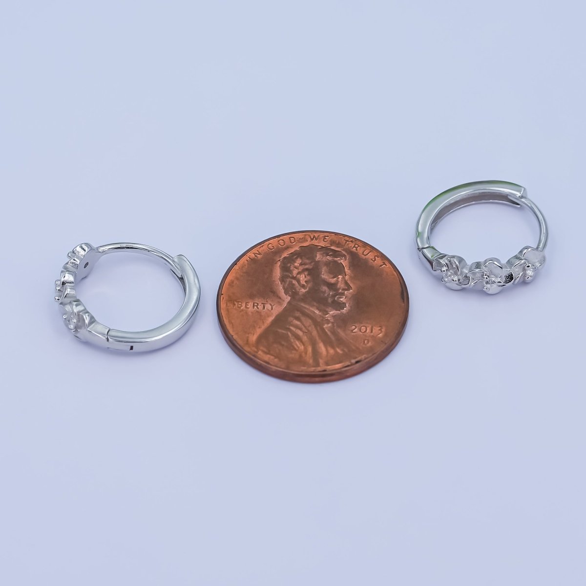 Sterling Silver S925 Triple Flower Huggies Hoop Earrings | SL - 648 - DLUXCA