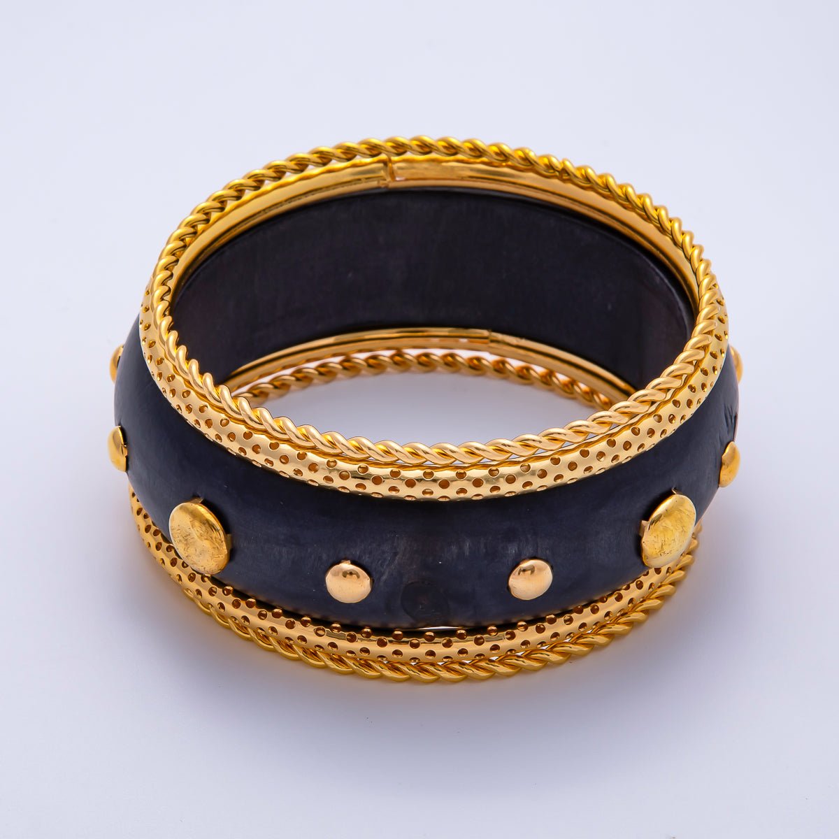 Studded Wood Bangle Statement Bracelet | WA - 04308 - DLUXCA