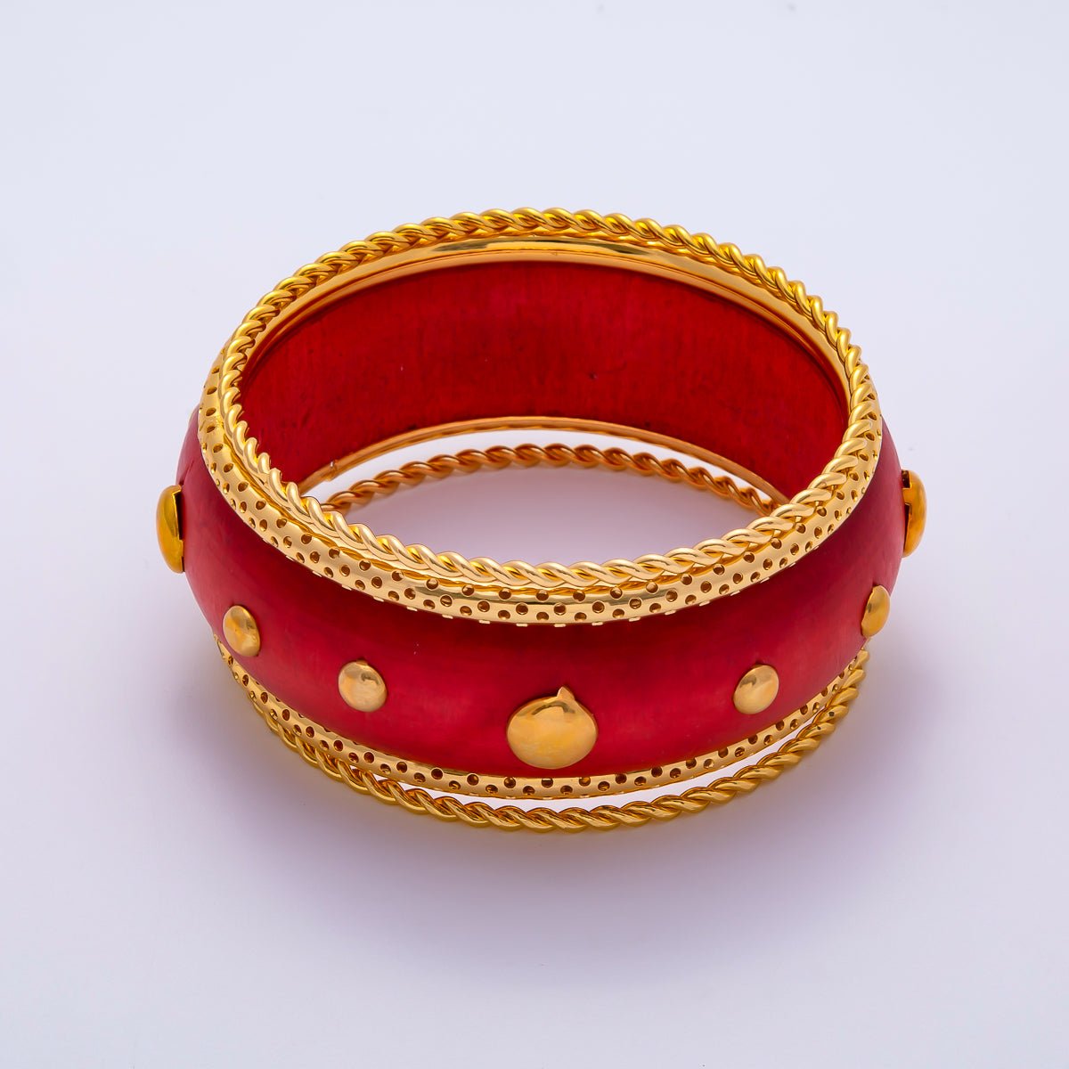 Studded Wood Bangle Statement Bracelet | WA - 04308 - DLUXCA