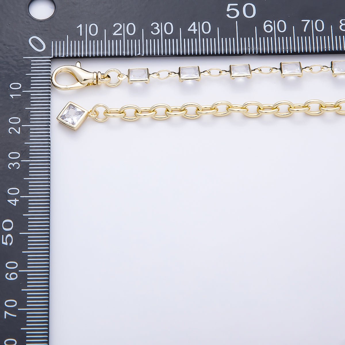 SUMMER 16K Gold Filled 4mm Clear CZ Bezel Baguette Chain Belly Waist Chain | WA-04716 - DLUXCA