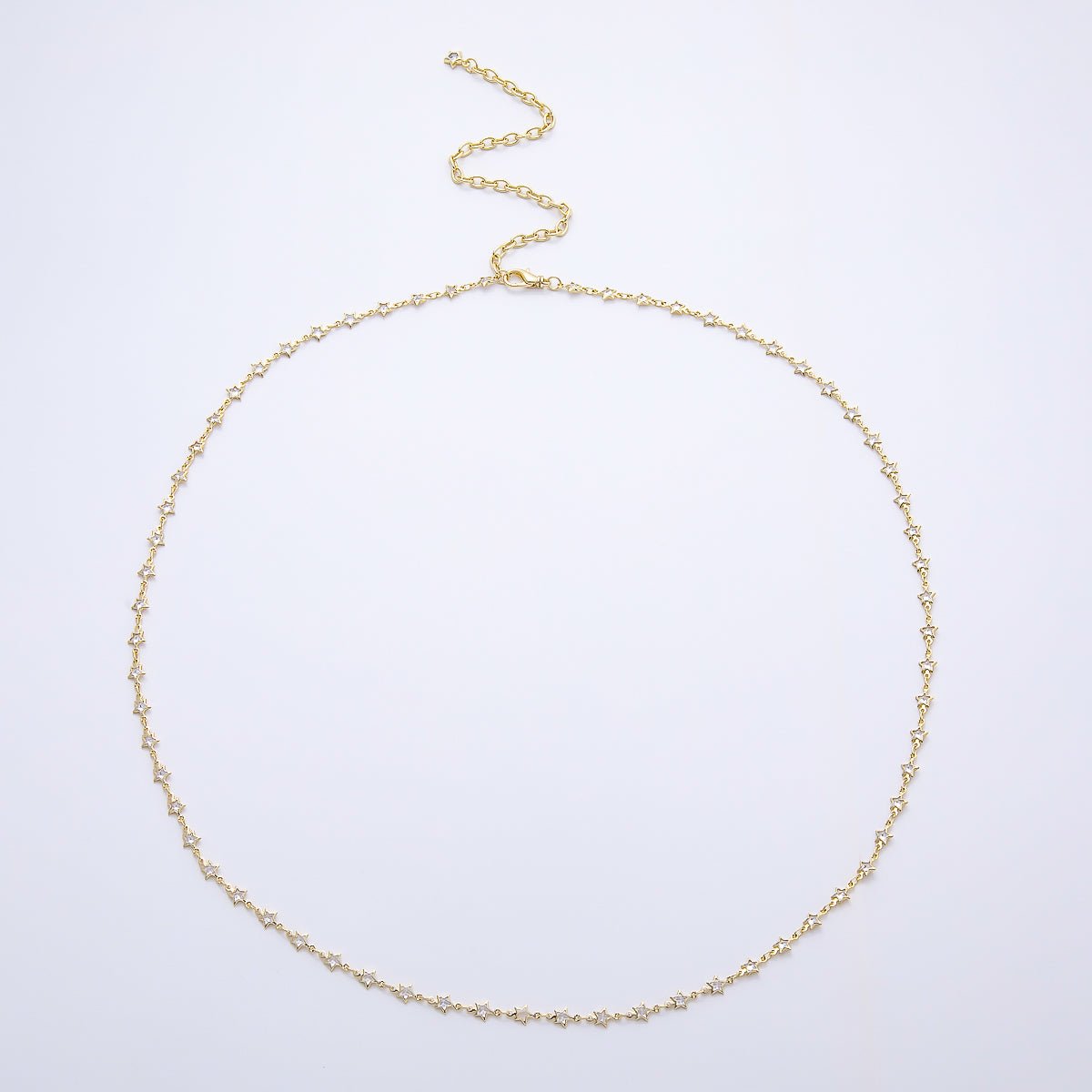 SUMMER 16K Gold Filled 4mm Clear CZ Bezel Star Chain Belly Waist Chain | WA-04718 - DLUXCA