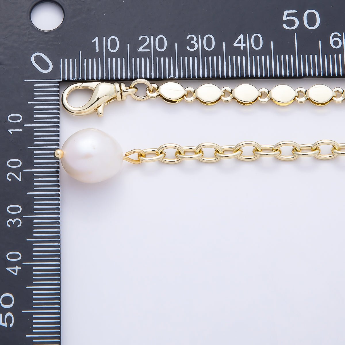 SUMMER 16K Gold Filled 4mm Flat Round Cable Chain w. Baroque Freshwater Pearl Drop Belly Waist Chain | WA-04715 - DLUXCA