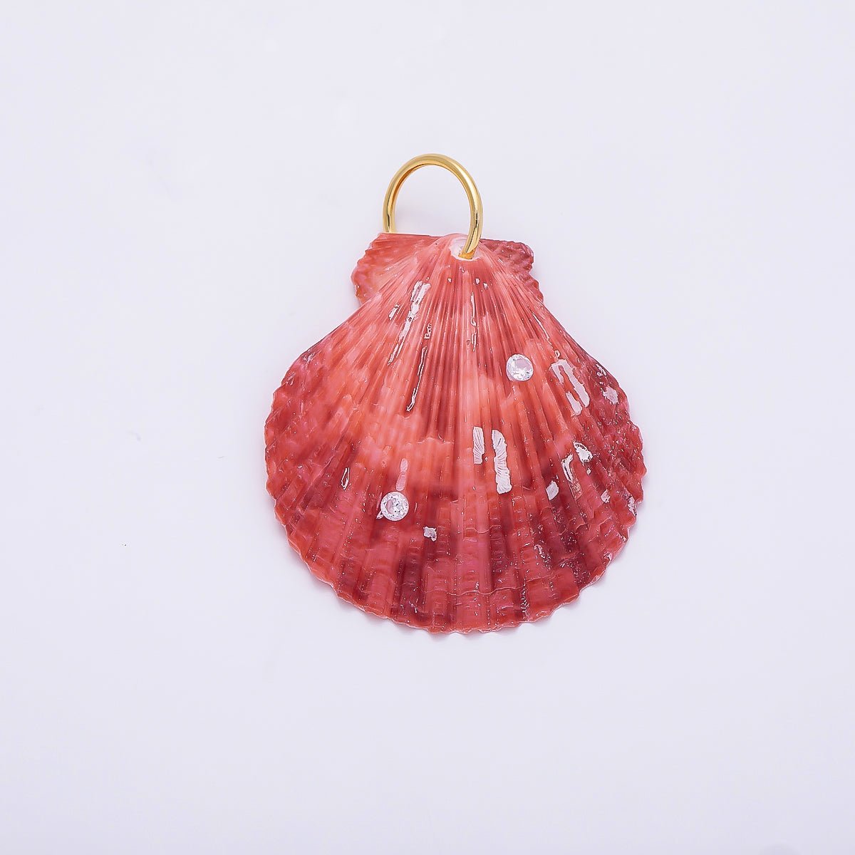 SUMMER 18K Gold Filled 53mm Rhinestone Red Natural Nautilus Conch Clam Sea Shell Charm | Charms-01473 - DLUXCA
