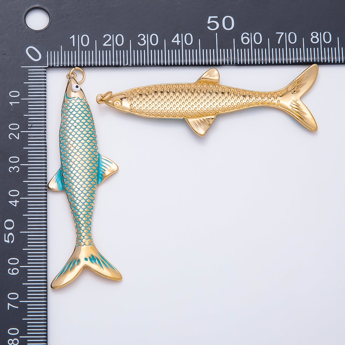 SUMMER PVD Stainless Steel 65mm Blue Enamel Scaled Fish Charm | Charms-01538 - DLUXCA