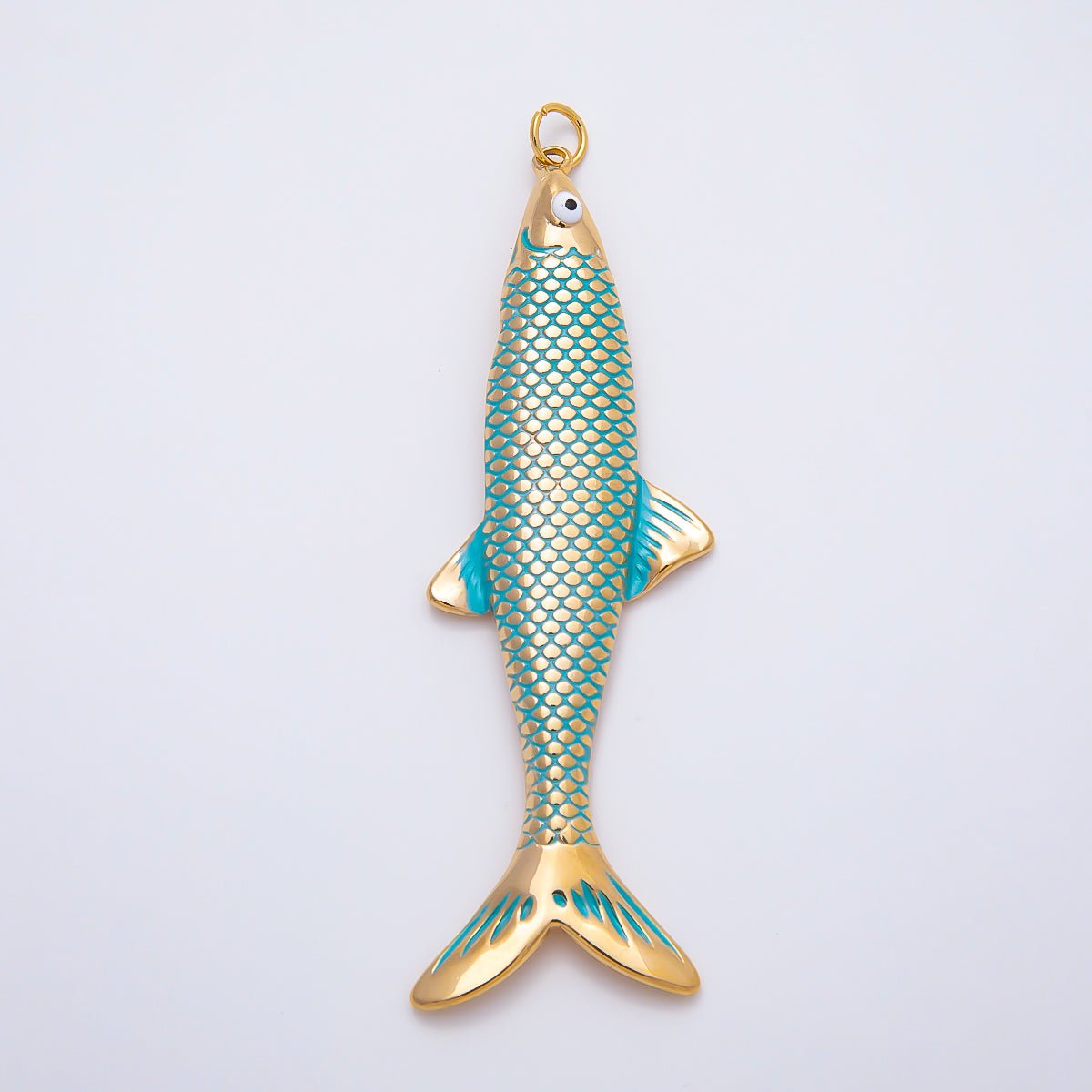 SUMMER PVD Stainless Steel 65mm Blue Enamel Scaled Fish Charm | Charms-01538 - DLUXCA
