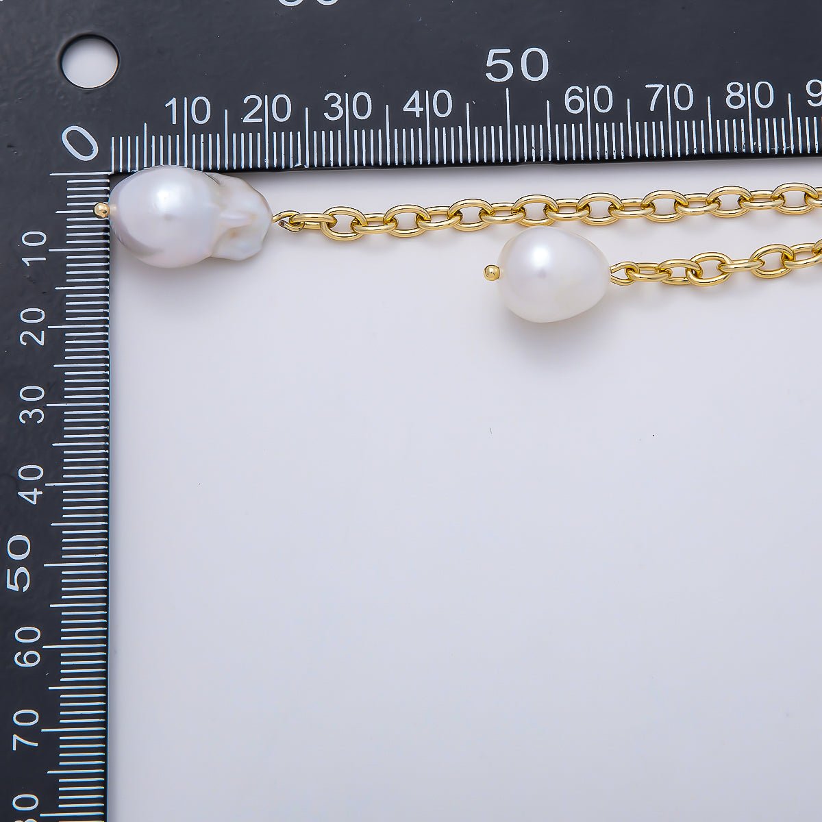 SUMMER Stainless Steel 4mm Curb Cable Chain w. Baroque Freshwater Pearl Drop Waist Chain | WA-04668 - DLUXCA
