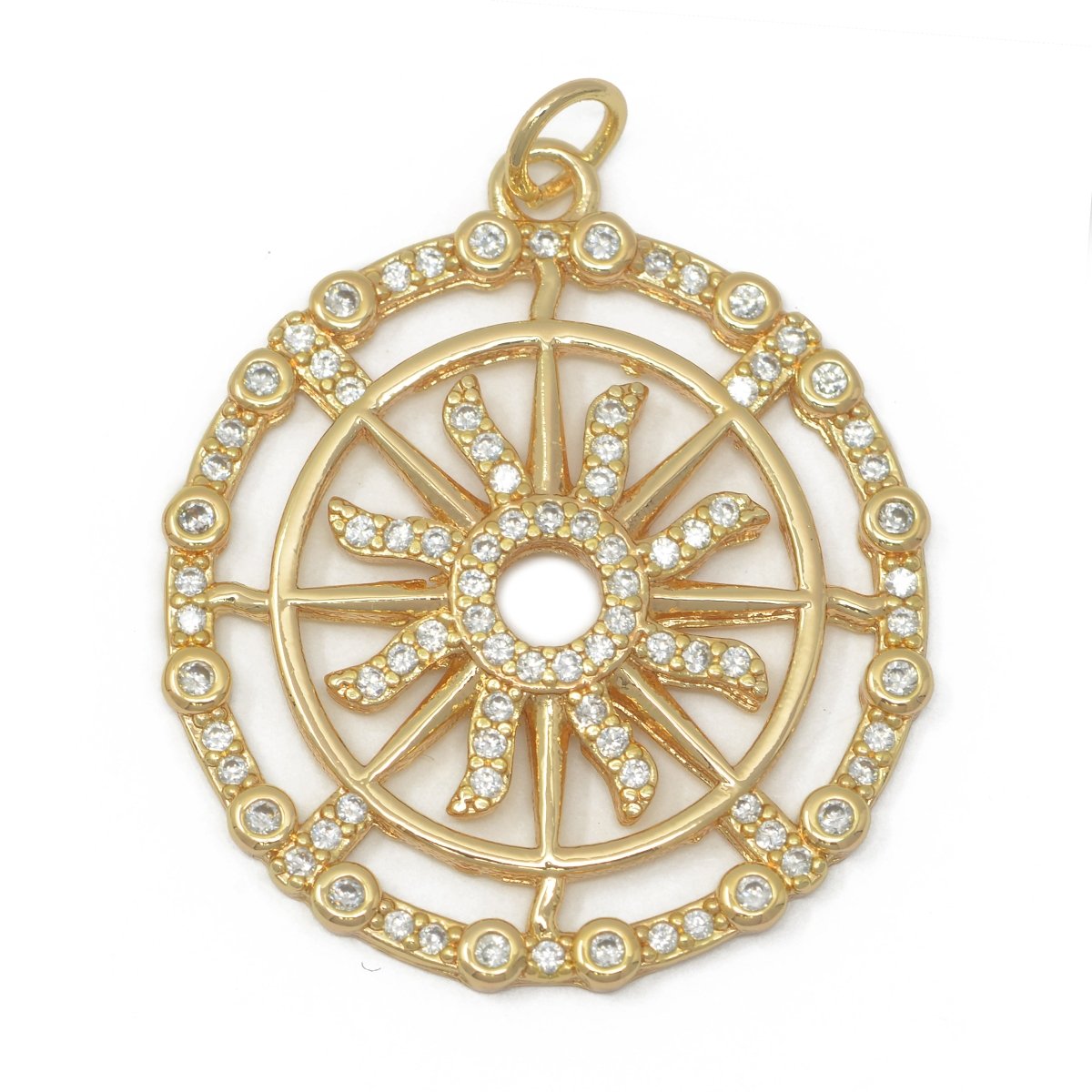 Sunburst pendant, Gold sun medallion, celestial sunburst charm, celestial sun pendant for Jewelry Supply M387 - DLUXCA