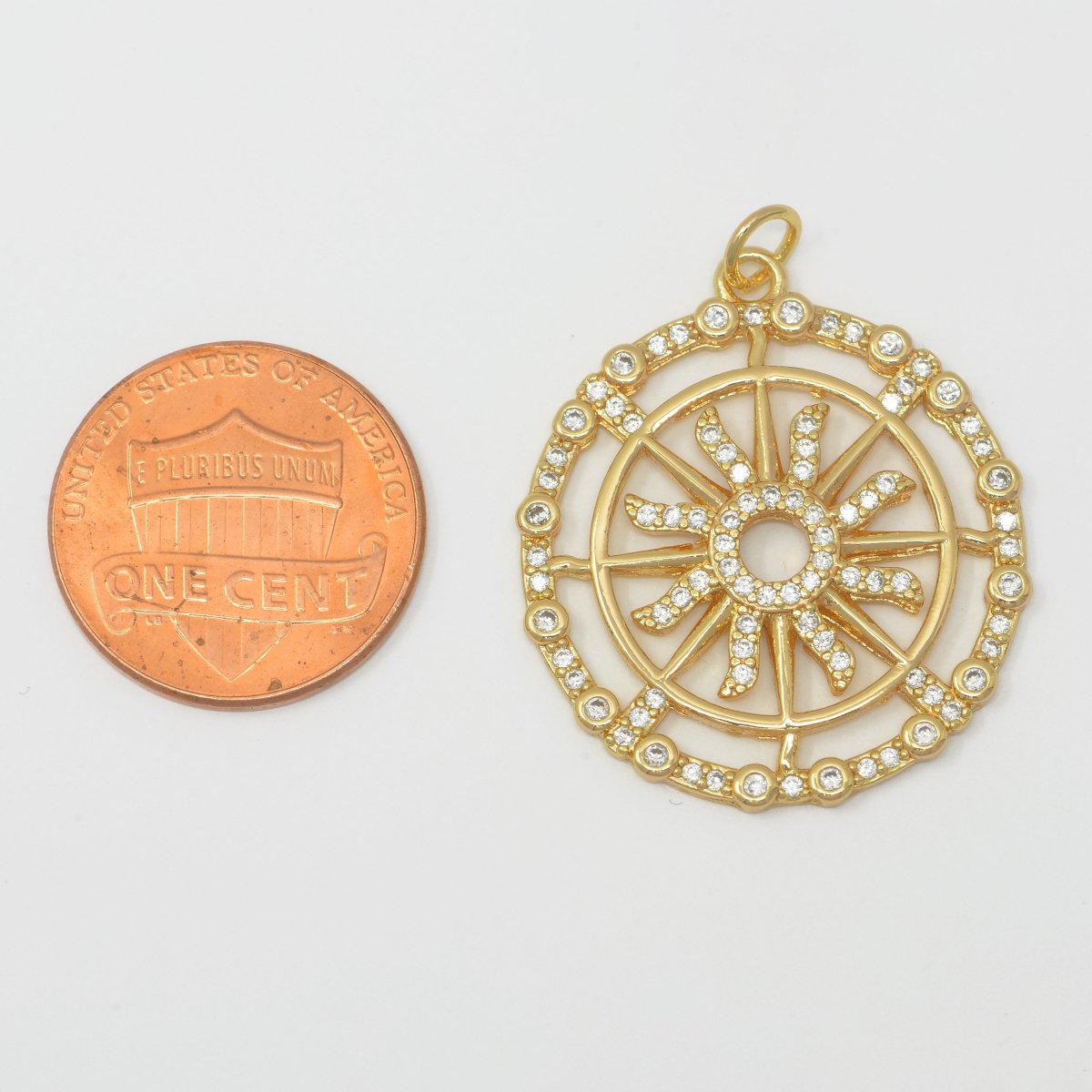 Sunburst pendant, Gold sun medallion, celestial sunburst charm, celestial sun pendant for Jewelry Supply M387 - DLUXCA