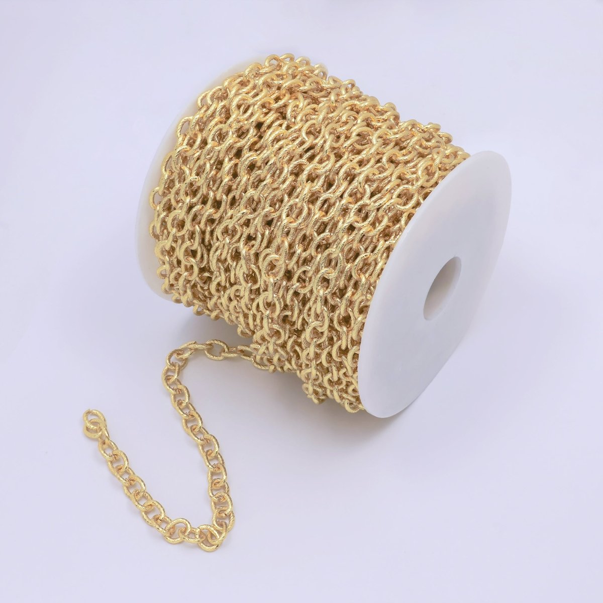 Thick Rolo Cable 14K Gold Plated Chain Necklace, Chunky Chain by Yard Thick Chain 14K GF Faceted Oval Chain Necklace 10x7mm, Textured CABLE Chain | ROLL - 063 Clearance Pricing - DLUXCA