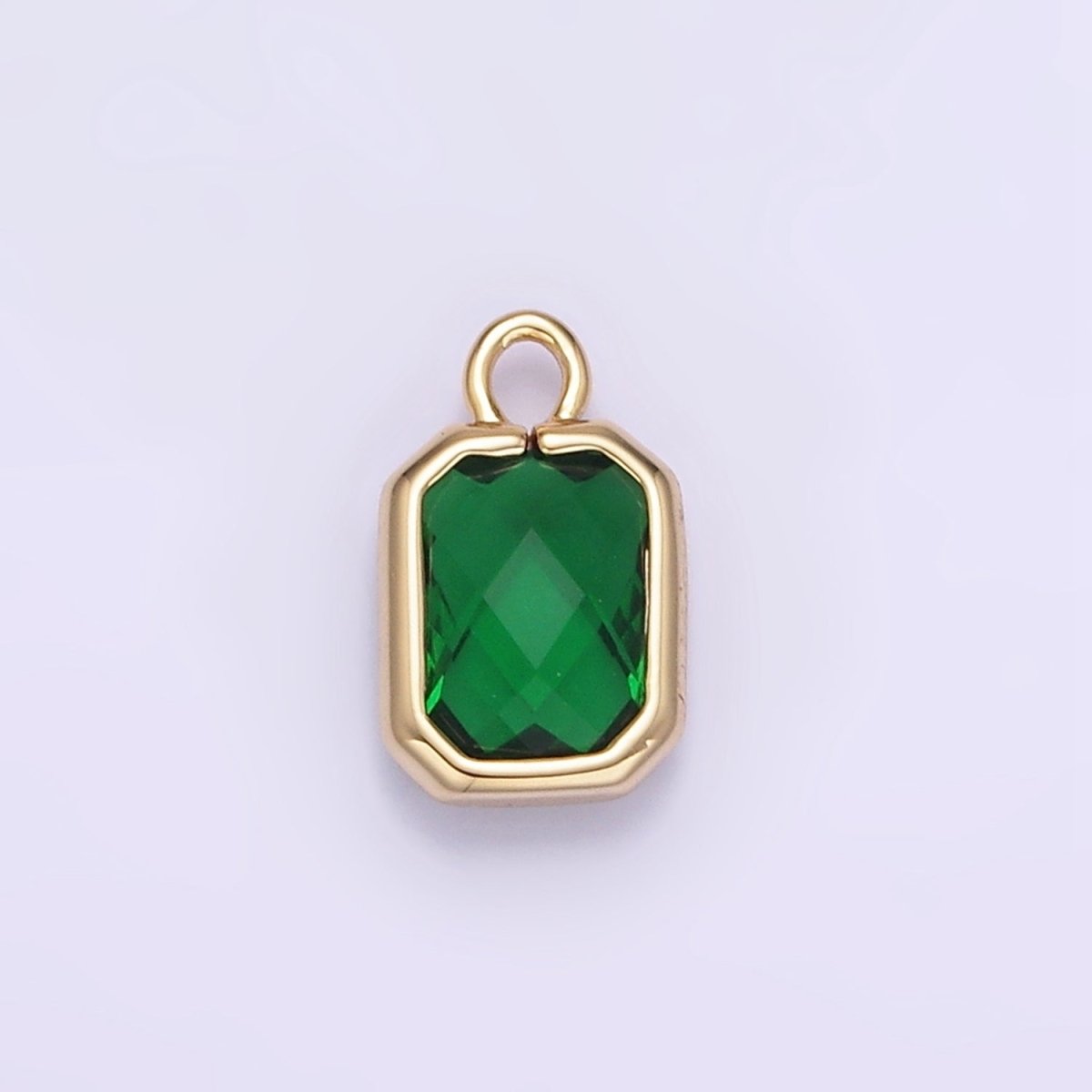 Tiny Charm 4X8mm Emerald Green Princesses Cut CZ Square Gold Bezel Cut Rim Tiny Small Pendant Charm Necklace Bracelet Earring Finding E - 867 - DLUXCA