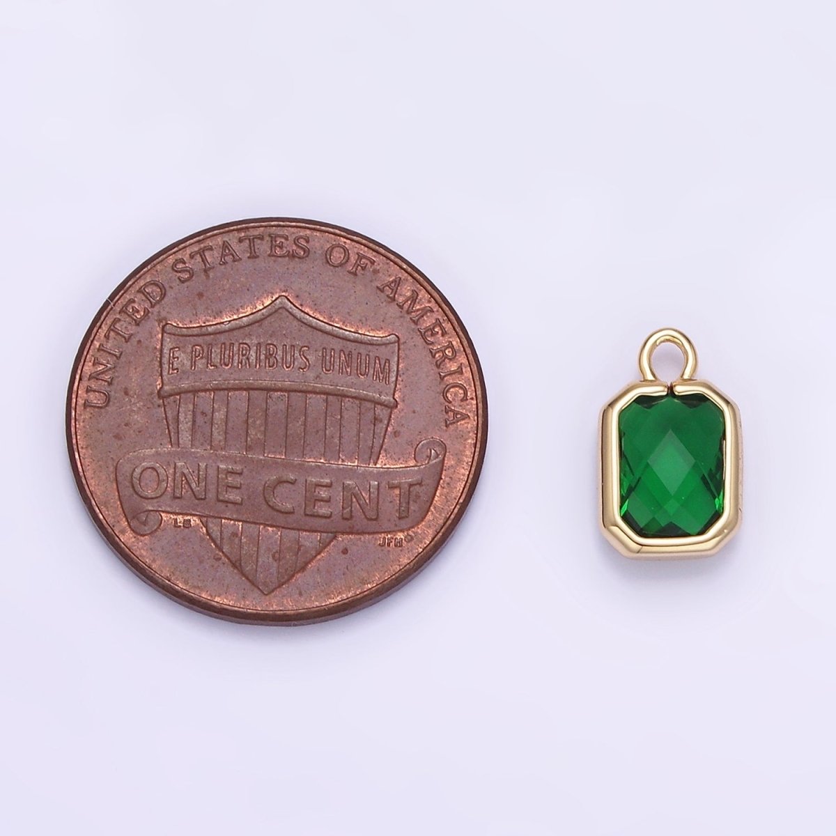 Tiny Charm 4X8mm Emerald Green Princesses Cut CZ Square Gold Bezel Cut Rim Tiny Small Pendant Charm Necklace Bracelet Earring Finding E - 867 - DLUXCA