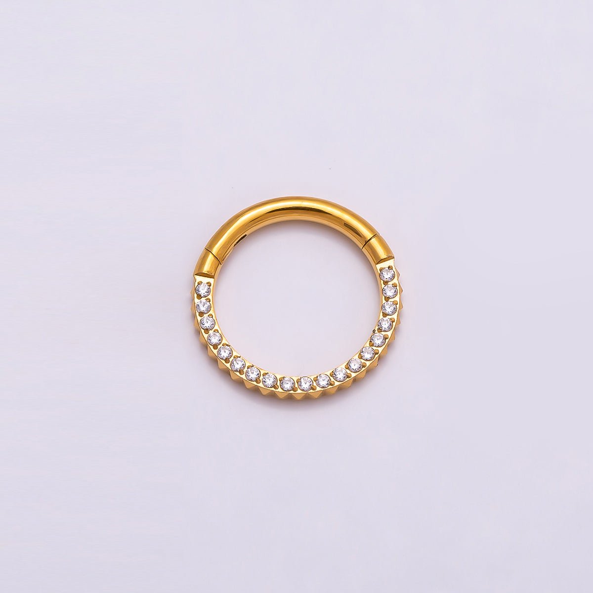 Titanium 10.5mm Micro Paved CZ Single Septum Cartilage Piercing Clicker in Gold & Silver | Findings-00401 Findings-00402 - DLUXCA
