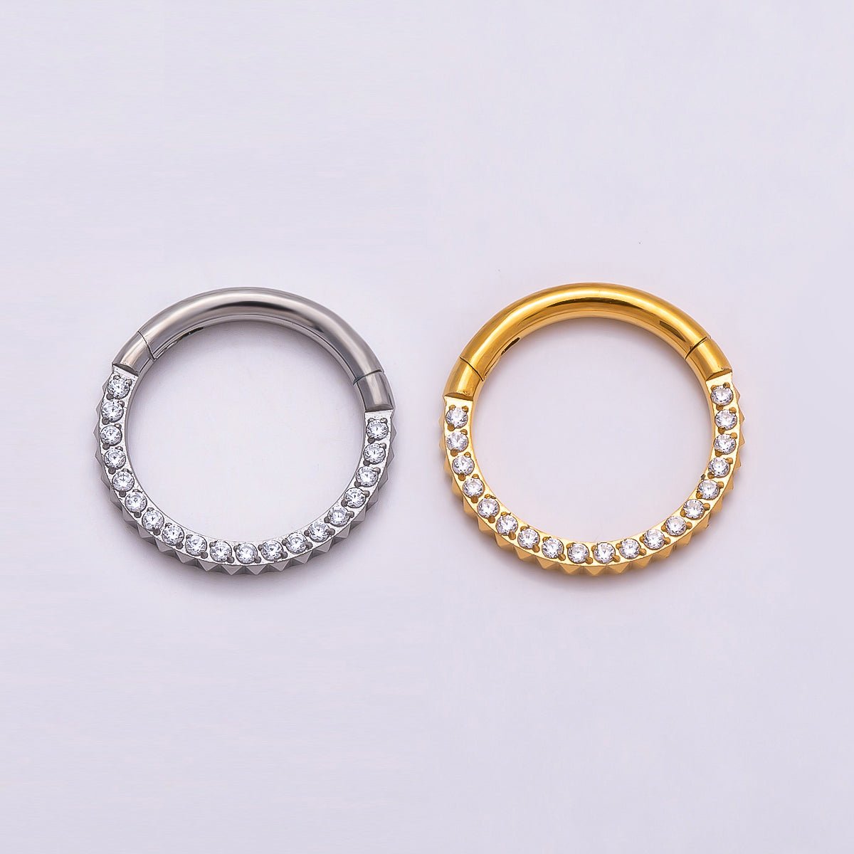 Titanium 10.5mm Micro Paved CZ Single Septum Cartilage Piercing Clicker in Gold & Silver | Findings-00401 Findings-00402 - DLUXCA