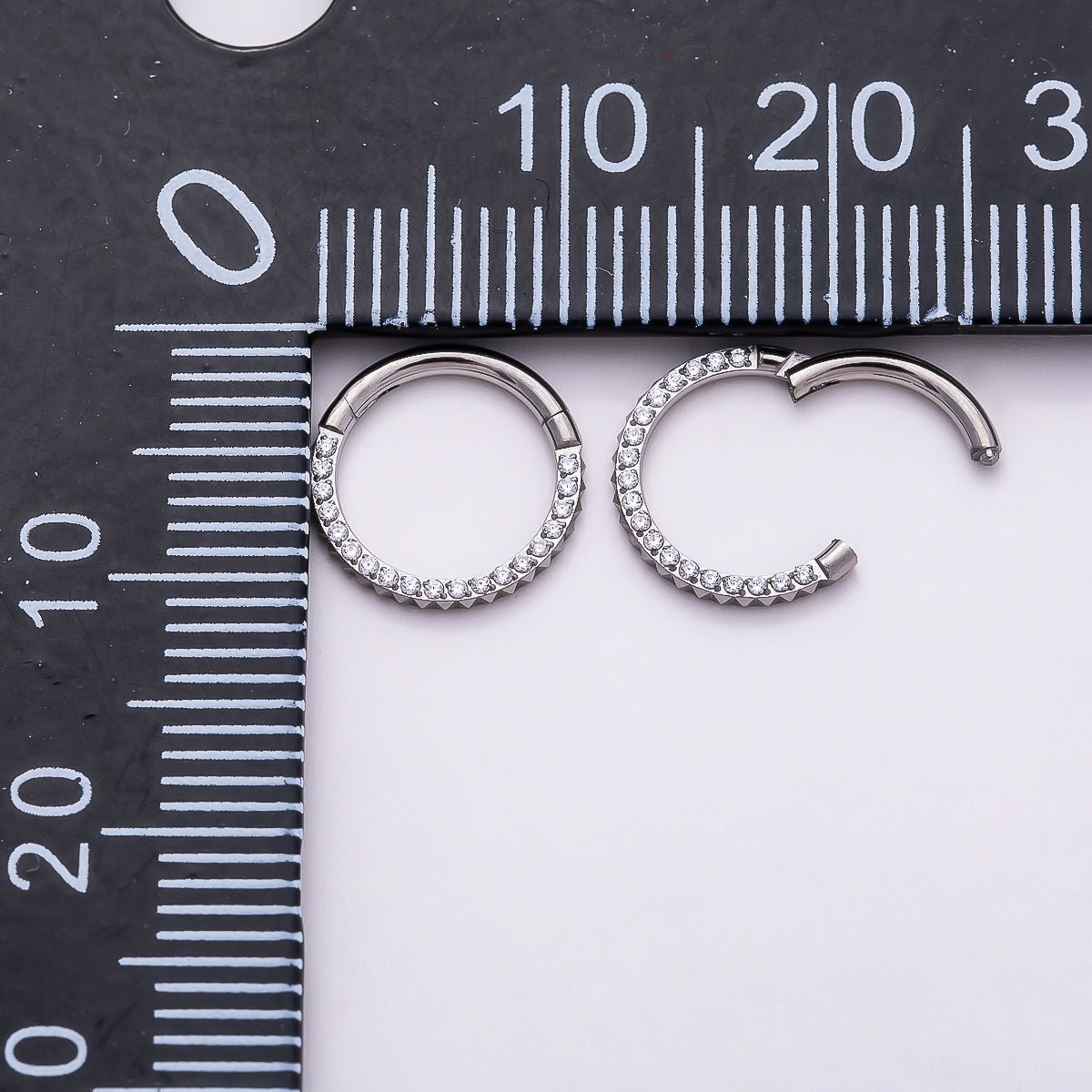 Titanium 10.5mm Micro Paved CZ Single Septum Cartilage Piercing Clicker in Gold & Silver | Findings-00401 Findings-00402 - DLUXCA