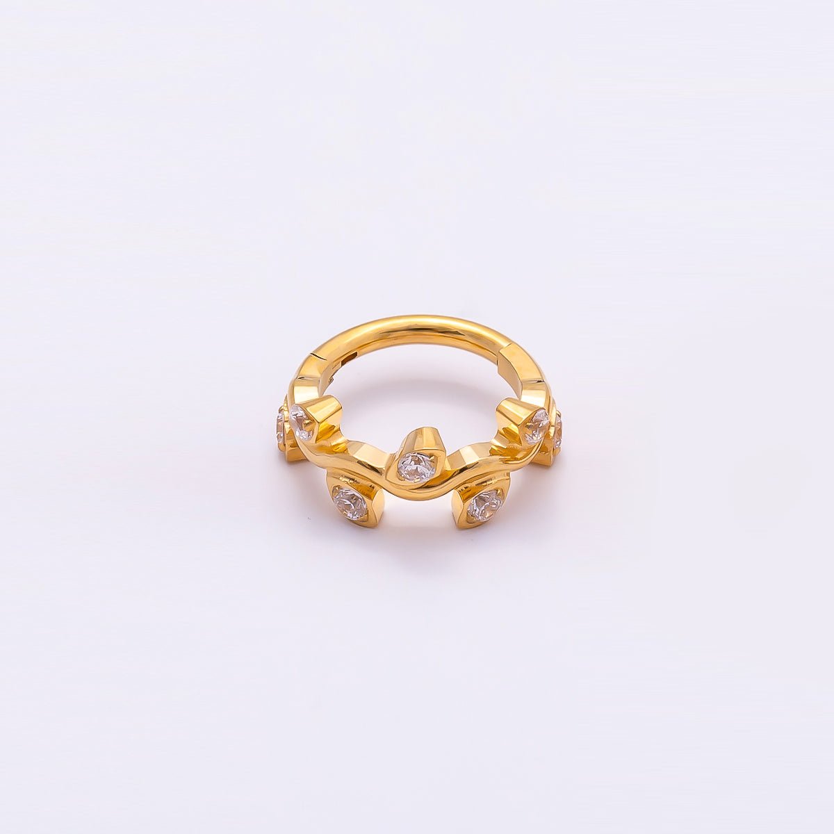 Titanium 11mm CZ Leaf Single Septum Cartilage Piercing Clicker in Gold & Silver | Findings-00287 Findings-00288 - DLUXCA