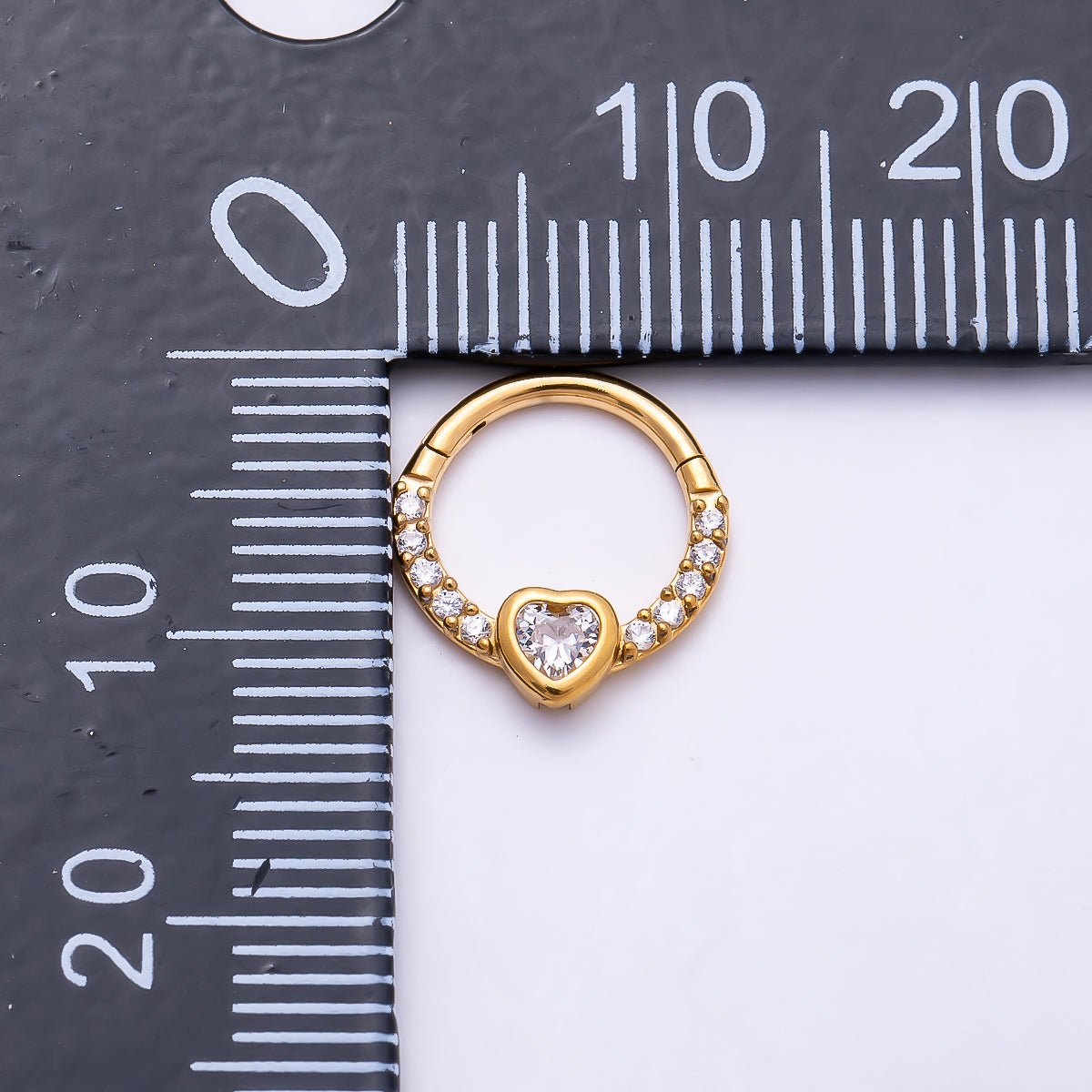 Titanium 12mm Micro Paved CZ Heart Solitaire Cartilage Piercing Clicker | Findings-00493 - DLUXCA