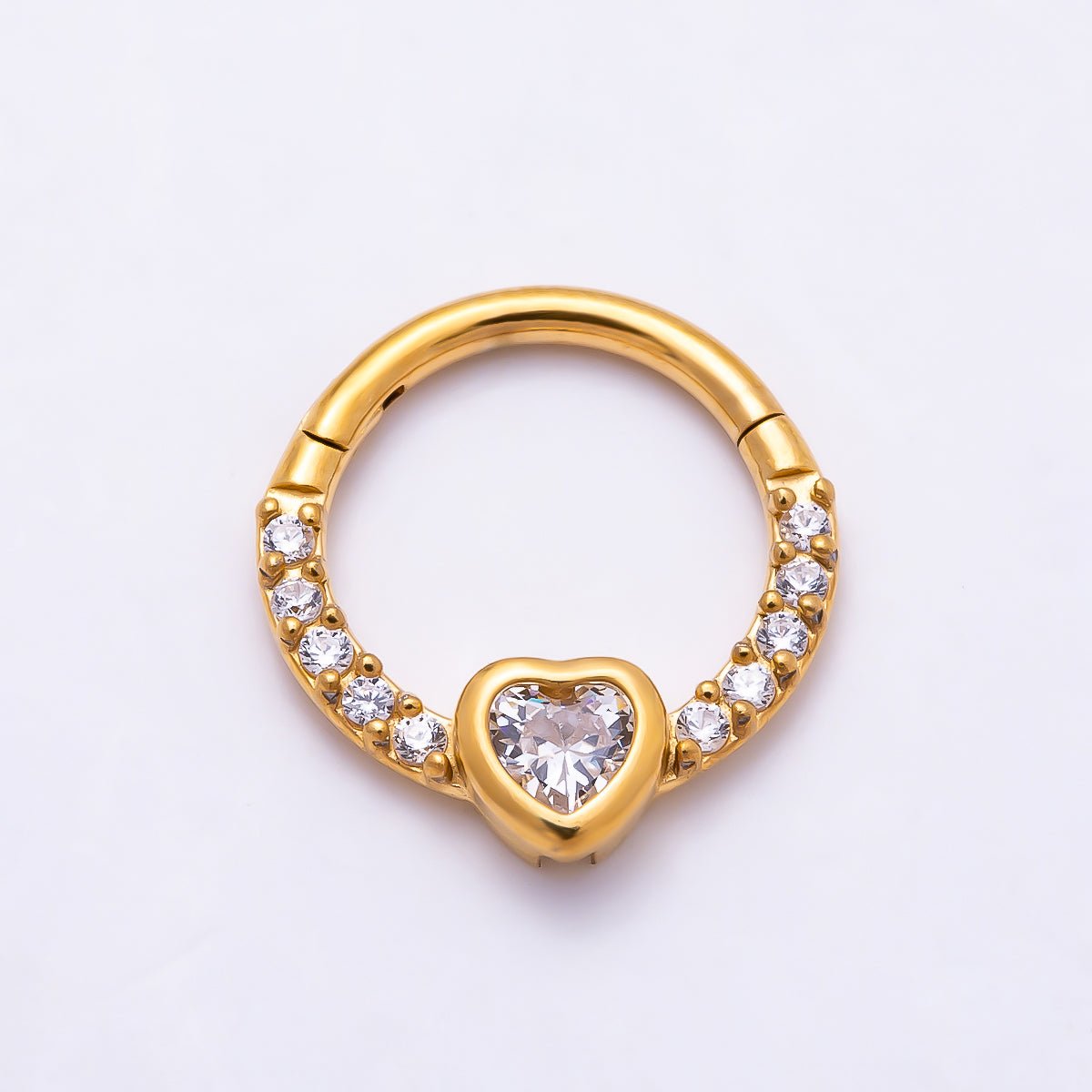 Titanium 12mm Micro Paved CZ Heart Solitaire Cartilage Piercing Clicker | Findings-00493 - DLUXCA