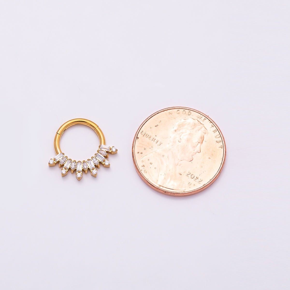 Titanium 13mm Clear CZ Baguette Single Septum Cartilage Piercing Clicker in Gold & Silver | Findings-00323 Findings-00324 - DLUXCA