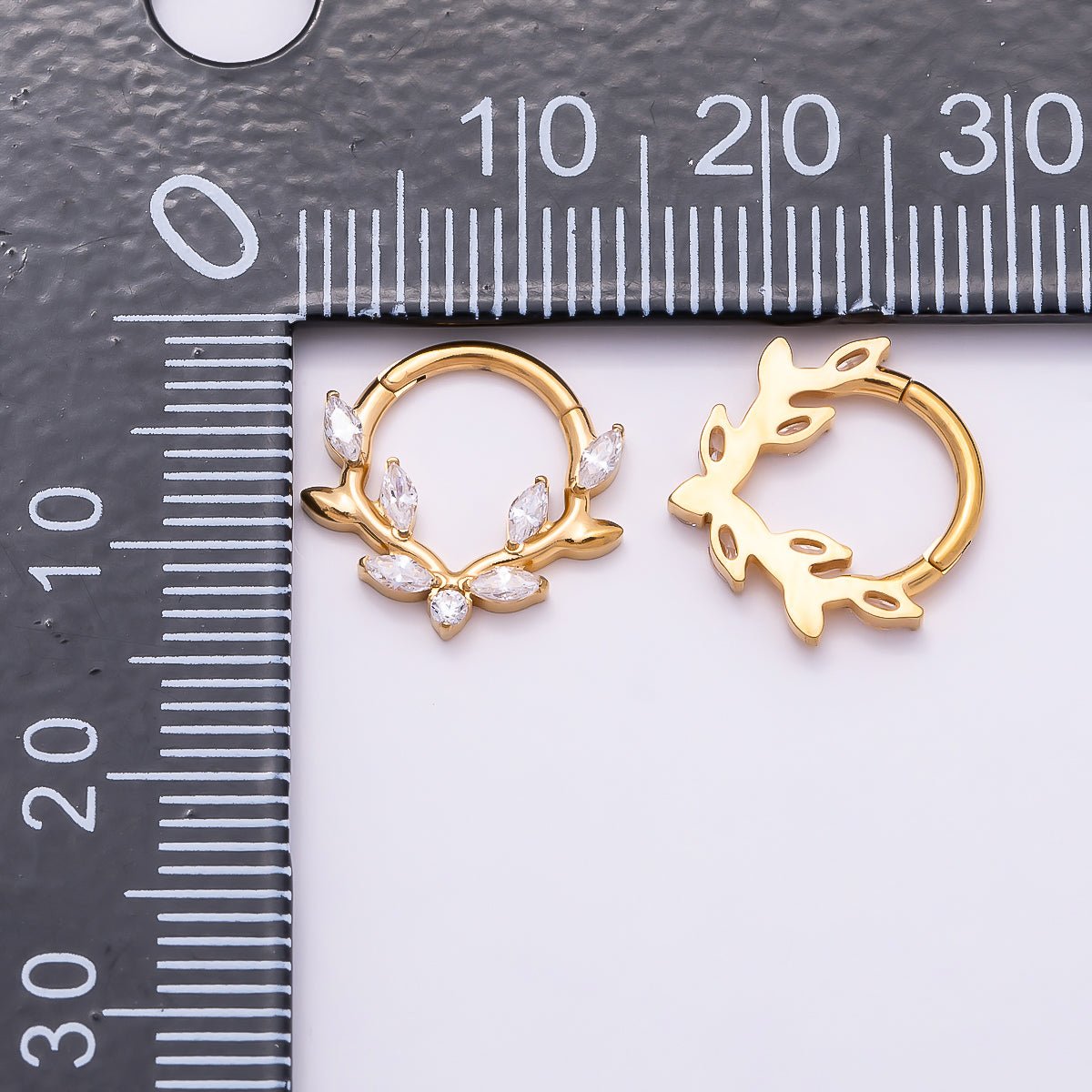 Titanium 13mm Clear CZ Marquise Leaf Single Septum Cartilage Piercing Clicker in Gold & Silver | Findings-00319 Findings-00320 - DLUXCA