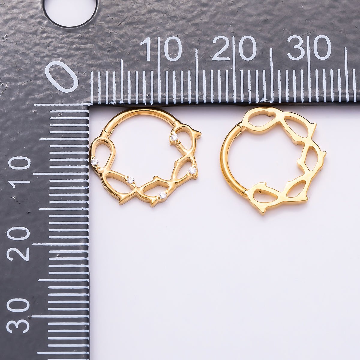Titanium 15mm CZ Geometric Single Septum Cartilage Piercing Clicker in Gold & Silver | Findings-00305 Findings-00306 - DLUXCA