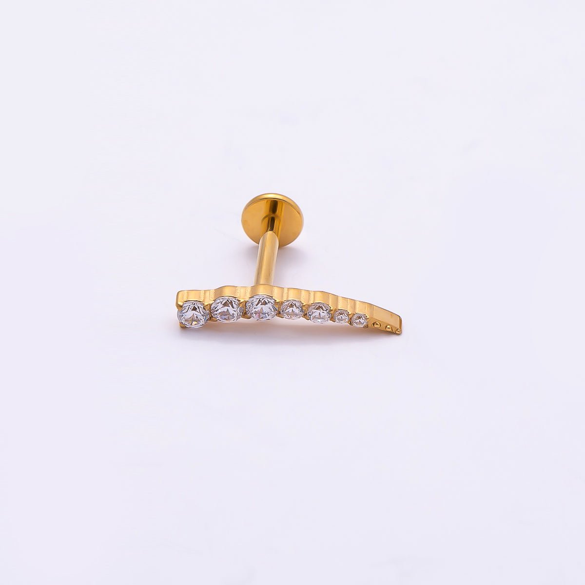Titanium 2.5mm Clear CZ Curved Cartilage Piercing Flat Back Stud in Gold & Silver | Findings-00377 Findings-00378 - DLUXCA