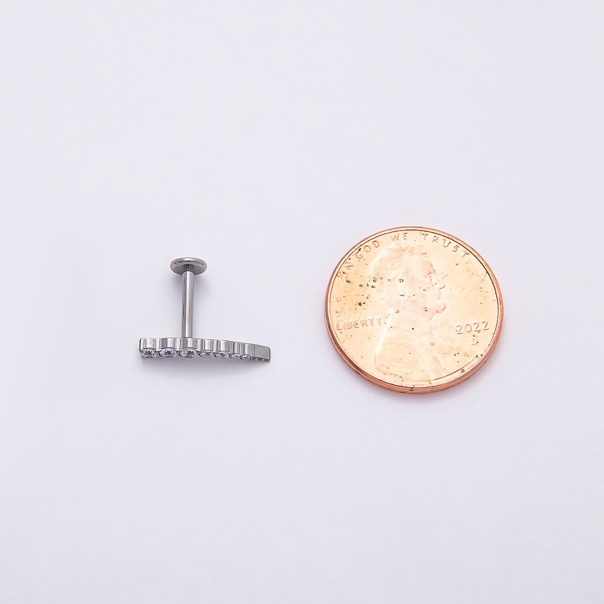 Titanium 2.5mm Clear CZ Curved Cartilage Piercing Flat Back Stud in Gold & Silver | Findings-00377 Findings-00378 - DLUXCA