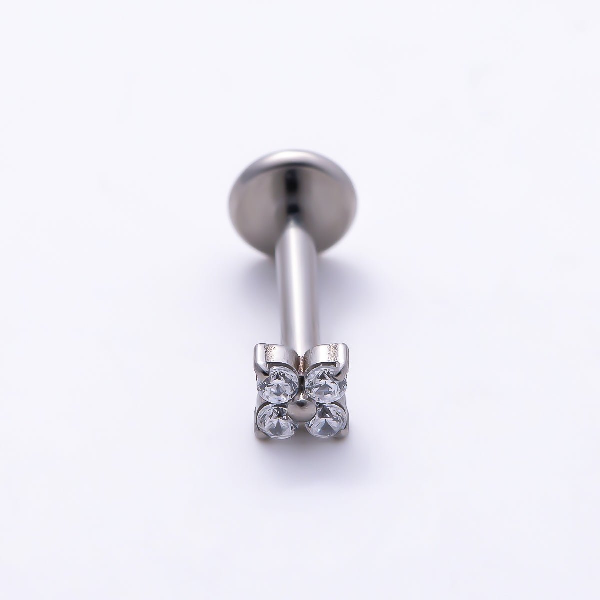 Titanium 2.7mm Clear CZ Flower Universal Cartilage Piercing Flat Back Stud | Findings-00430 - DLUXCA