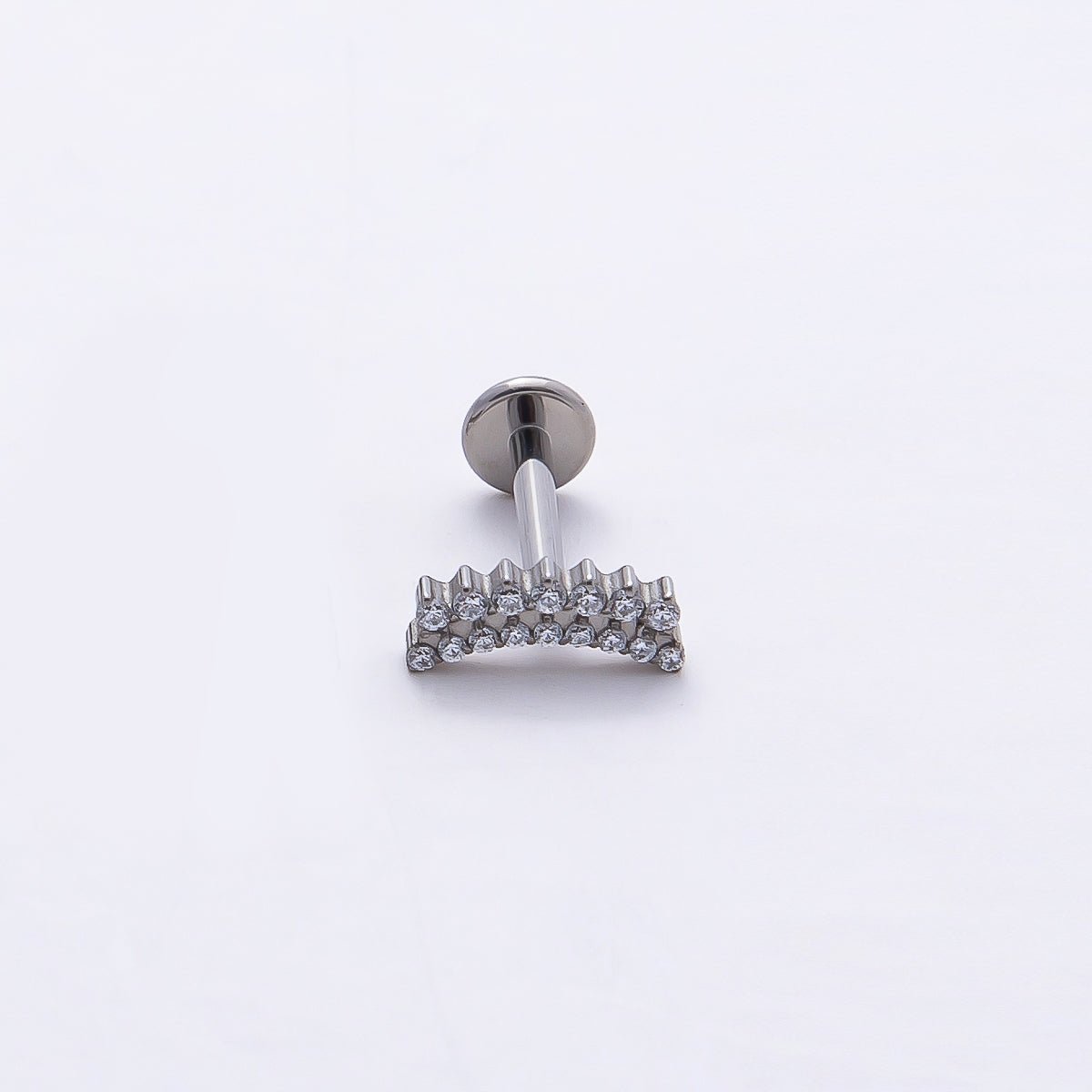 Titanium 3.5mm Clear CZ Double Curved Cartilage Piercing Flat Back Stud in Gold & Silver | Findings-00379 Findings-00380 - DLUXCA