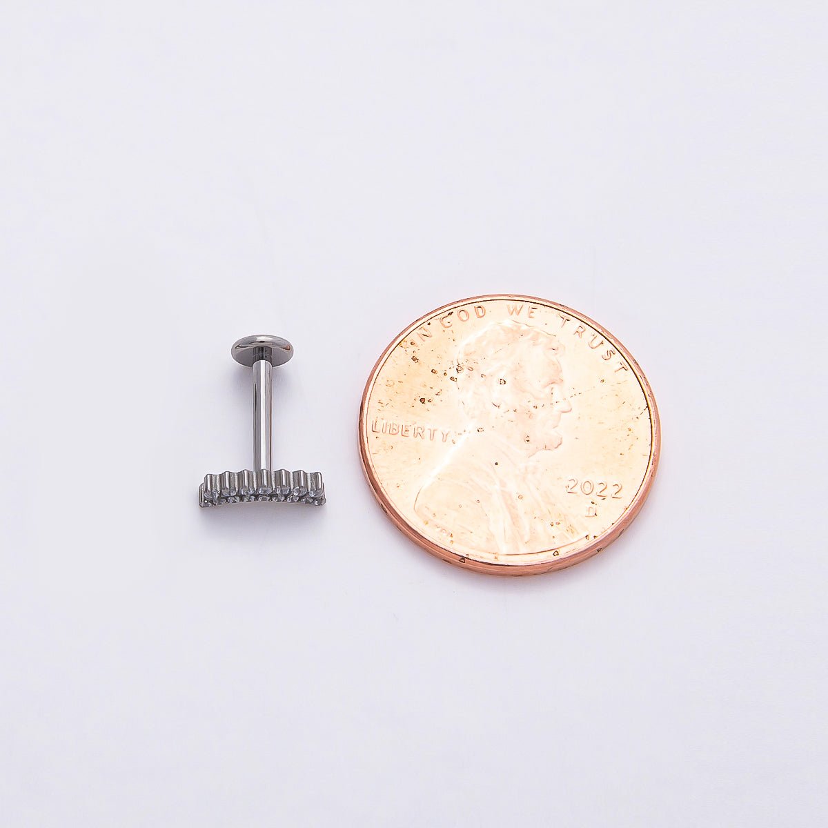 Titanium 3.5mm Clear CZ Double Curved Cartilage Piercing Flat Back Stud in Gold & Silver | Findings-00379 Findings-00380 - DLUXCA