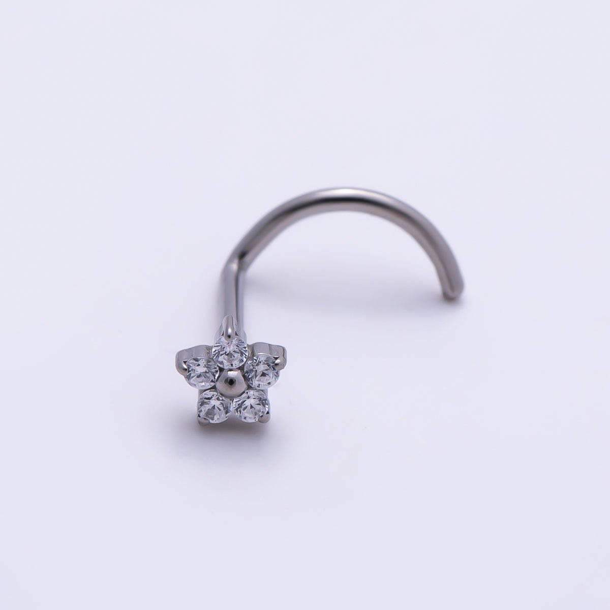 Titanium 3mm Clear CZ Flower Cartilage Nose Single Piercing Stud in Gold & Silver | Findings-00454 Findings-00455 - DLUXCA