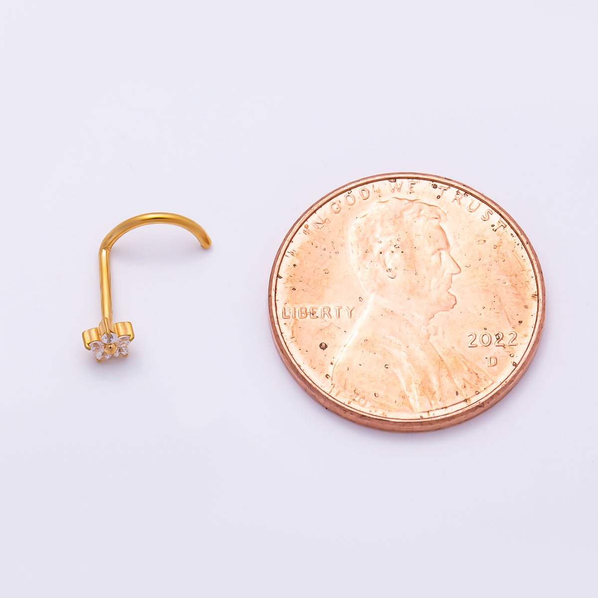 Titanium 3mm Clear CZ Flower Cartilage Nose Single Piercing Stud in Gold & Silver | Findings-00454 Findings-00455 - DLUXCA