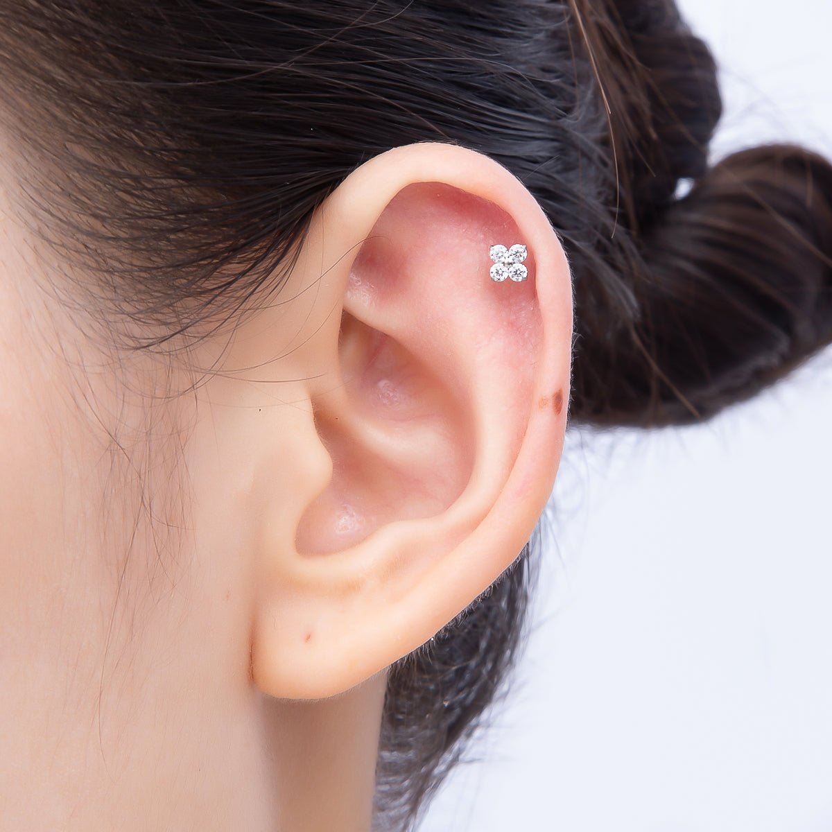 Titanium 3mm Clear CZ Flower Single Cartilage Piercing Flat Back Stud | Findings-00224 Findings-00225 - DLUXCA