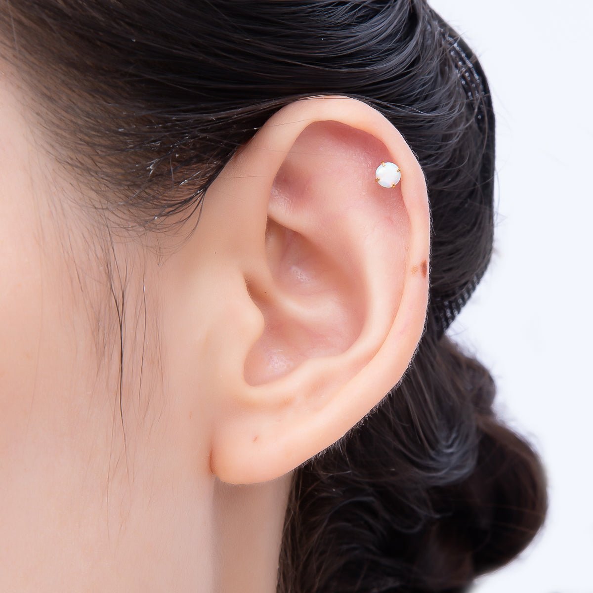 Titanium 4.5mm White Opal Single Cartilage Piercing Flat Back Stud in Gold & Silver | Findings-00188 Findings-00189 - DLUXCA