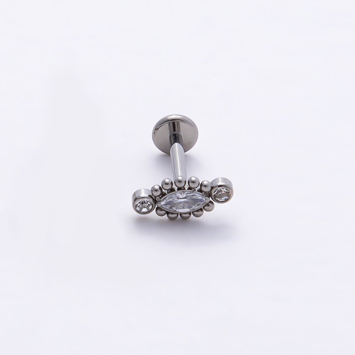 Titanium 4mm Clear CZ Marquise Bubble Cartilage Piercing Flat Back Stud in Gold & Silver | Findings-00333 Findings-00334 - DLUXCA