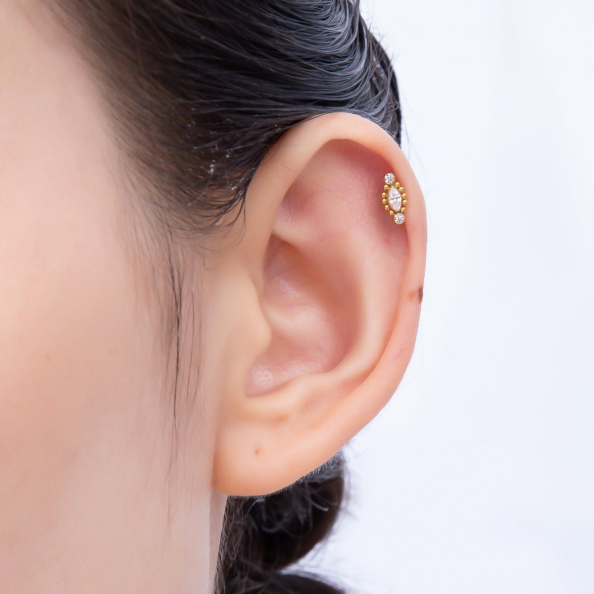Titanium 4mm Clear CZ Marquise Bubble Cartilage Piercing Flat Back Stud in Gold & Silver | Findings-00333 Findings-00334 - DLUXCA