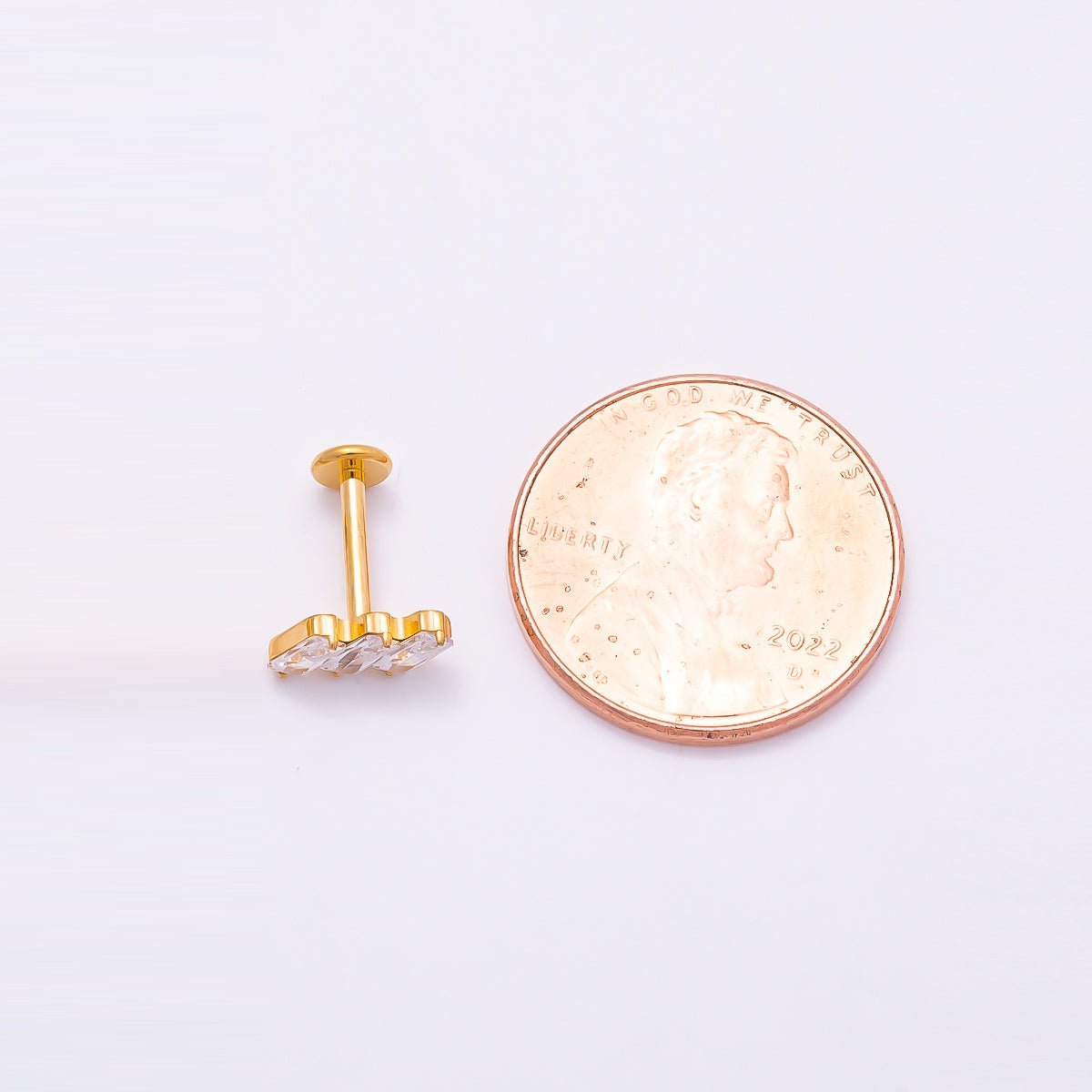 Titanium 4mm Triple Baguette CZ Cartilage Piercing Flat Back Stud in Gold & Silver | Findings-00271 Findings-00272 - DLUXCA