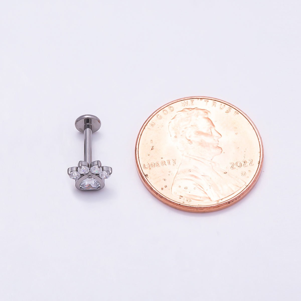 Titanium 5.5mm Clear CZ Pawprint Cartilage Piercing Flat Back Stud in Gold & Silver | Findings-00385 Findings-00386 - DLUXCA
