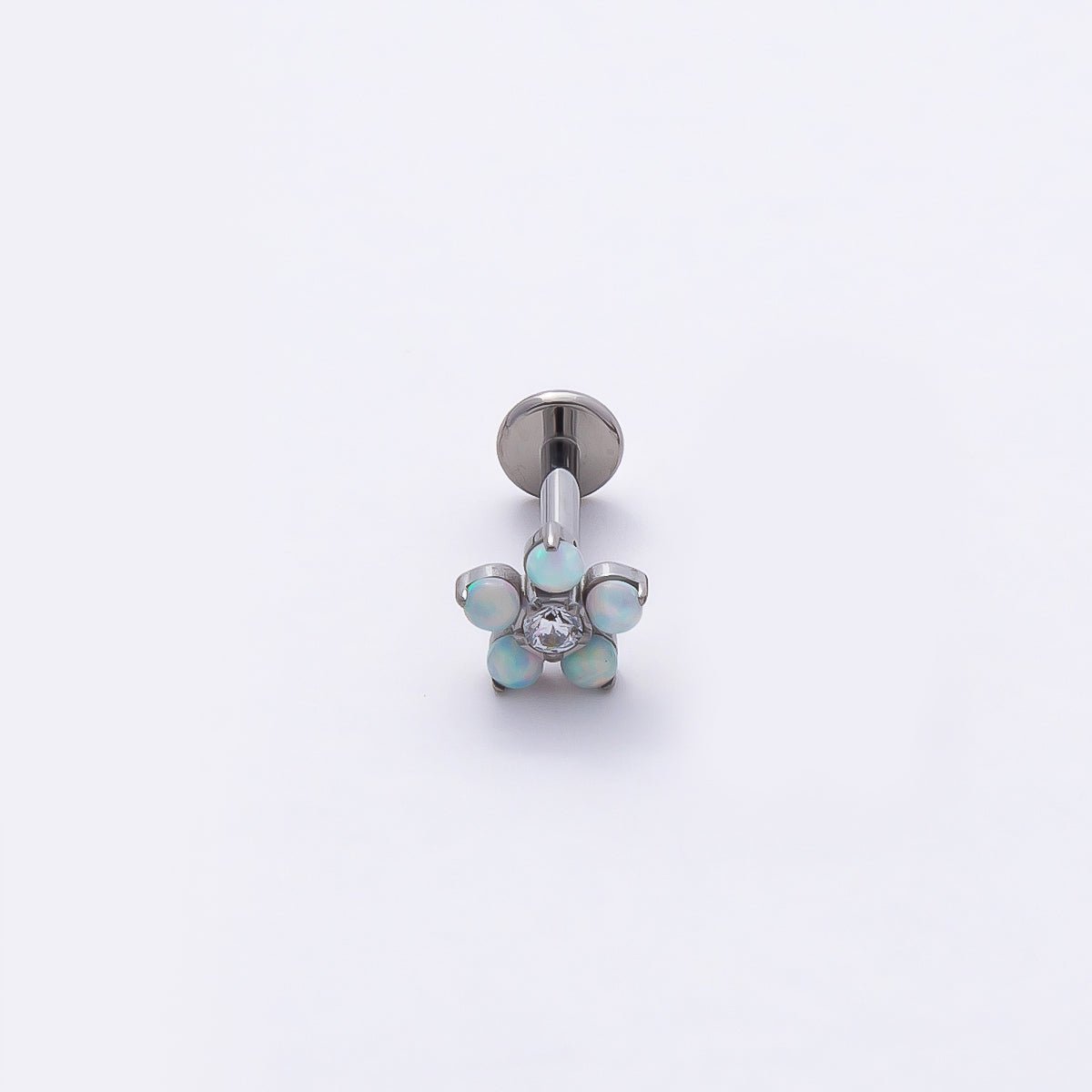 Titanium 5.5mm White Opal Clear CZ Flower Cartilage Piercing Flat Back Stud in Gold & Silver | Findings-00363 Findings-00364 - DLUXCA