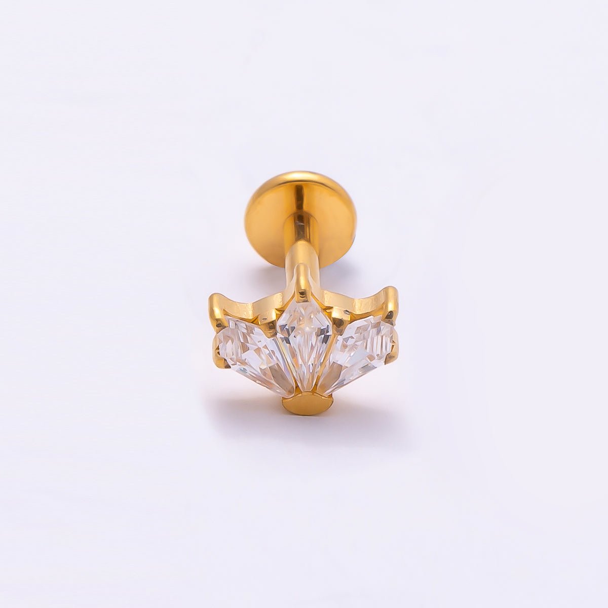 Titanium 5mm Clear CZ Fan Cartilage Piercing Flat Back Stud in Gold & Silver | Findings-00399 Findings-00400 - DLUXCA