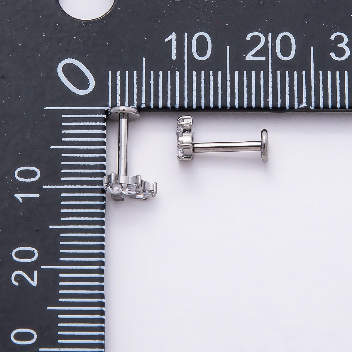 Titanium 5mm Clear CZ Fan Cartilage Piercing Flat Back Stud in Gold & Silver | Findings-00399 Findings-00400 - DLUXCA