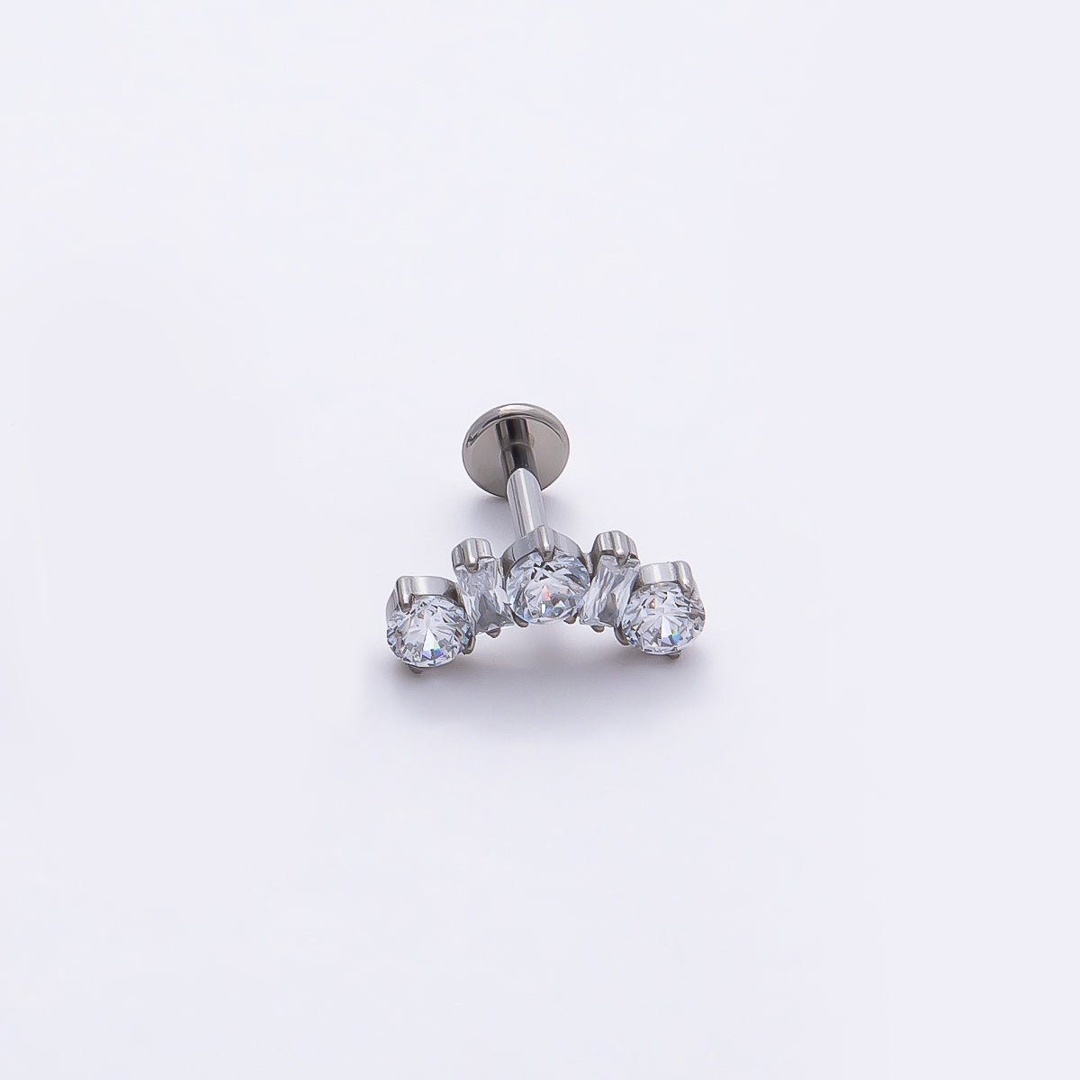 Titanium 5mm Clear CZ Round Baguette Curved Cartilage Piercing Flat Back Stud in Gold & Silver | Findings-00395 Findings-00396 - DLUXCA