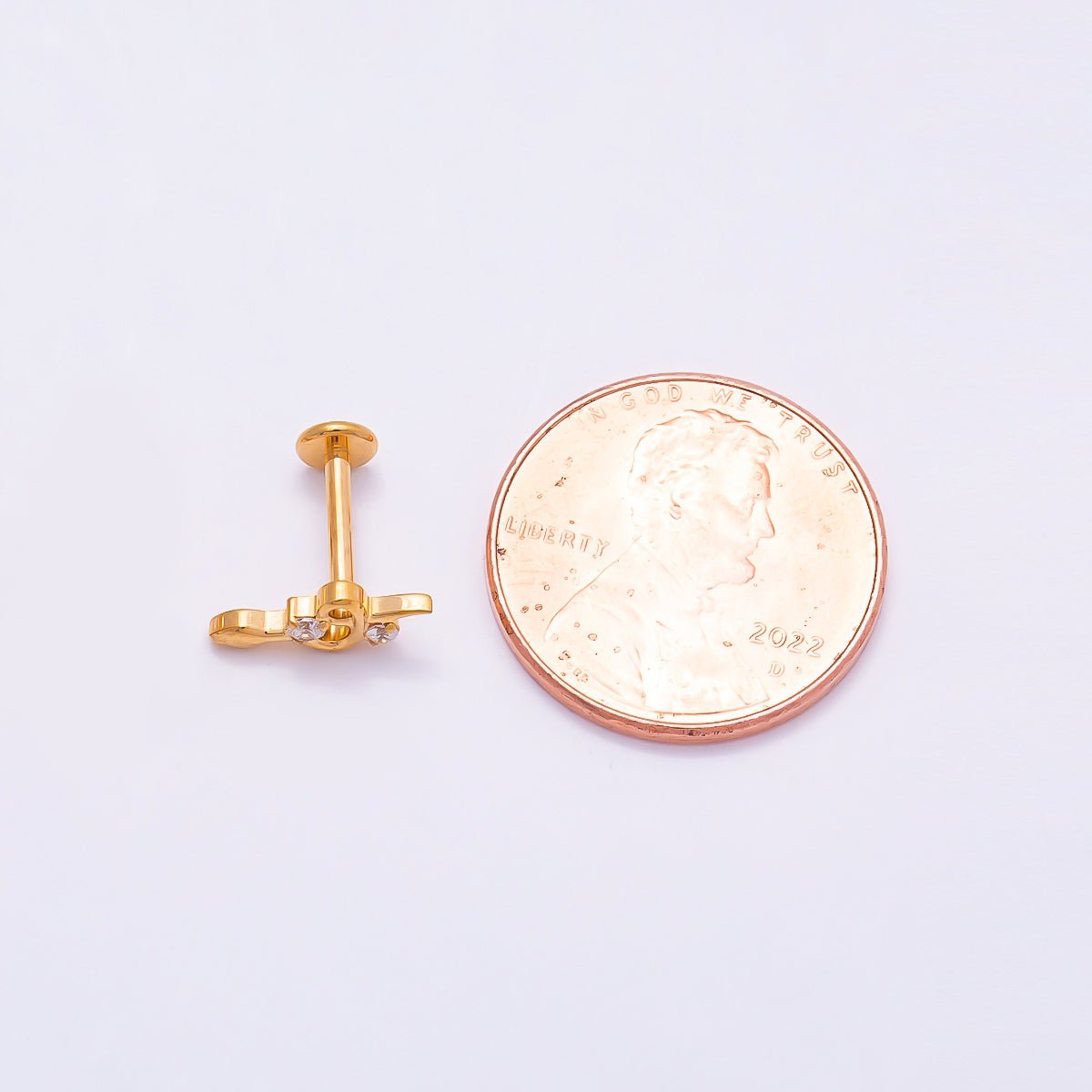 Titanium 5mm CZ Snake Cartilage Piercing Flat Back Stud in Gold & Silver | Findings-00266 Findings-00267 - DLUXCA