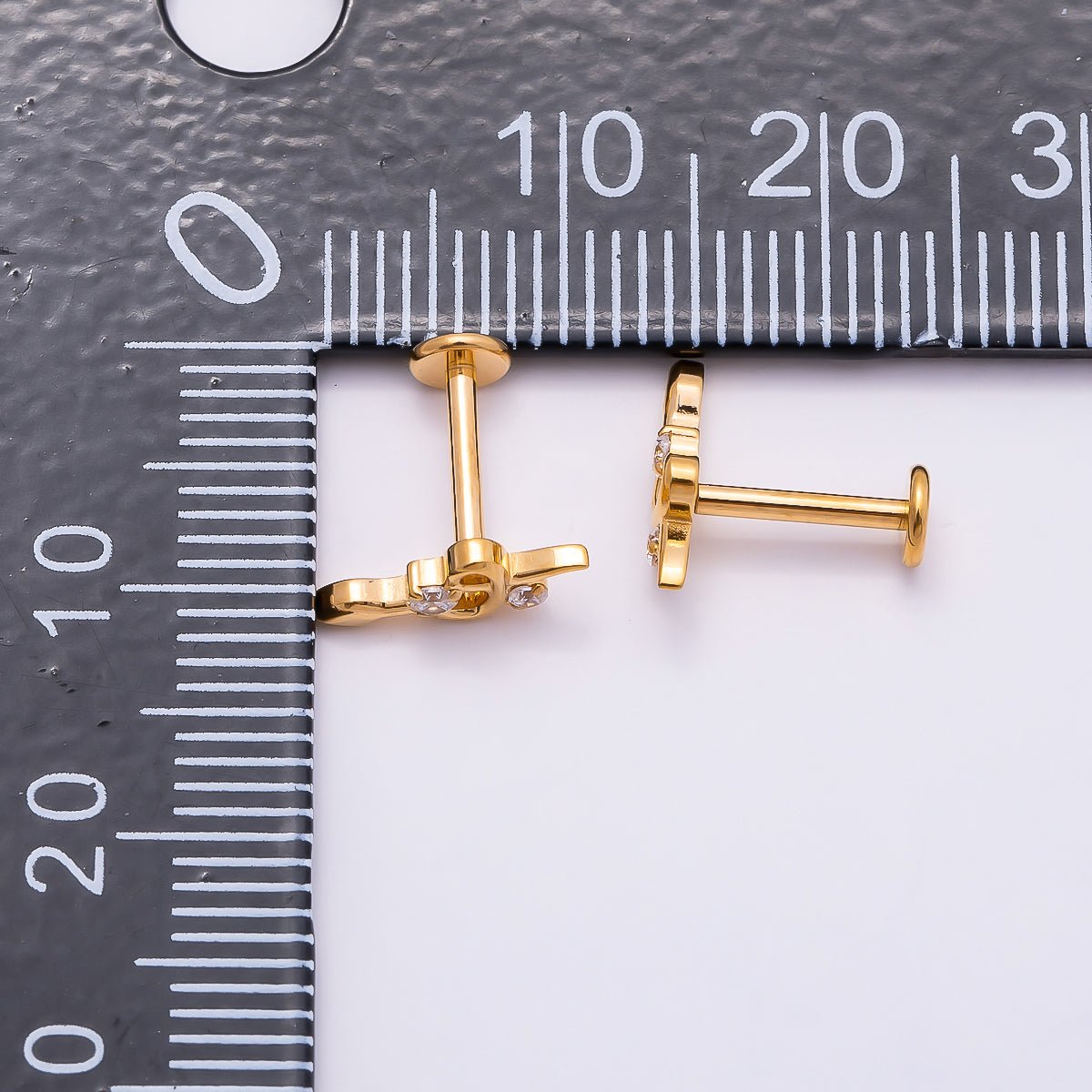 Titanium 5mm CZ Snake Cartilage Piercing Flat Back Stud in Gold & Silver | Findings-00266 Findings-00267 - DLUXCA
