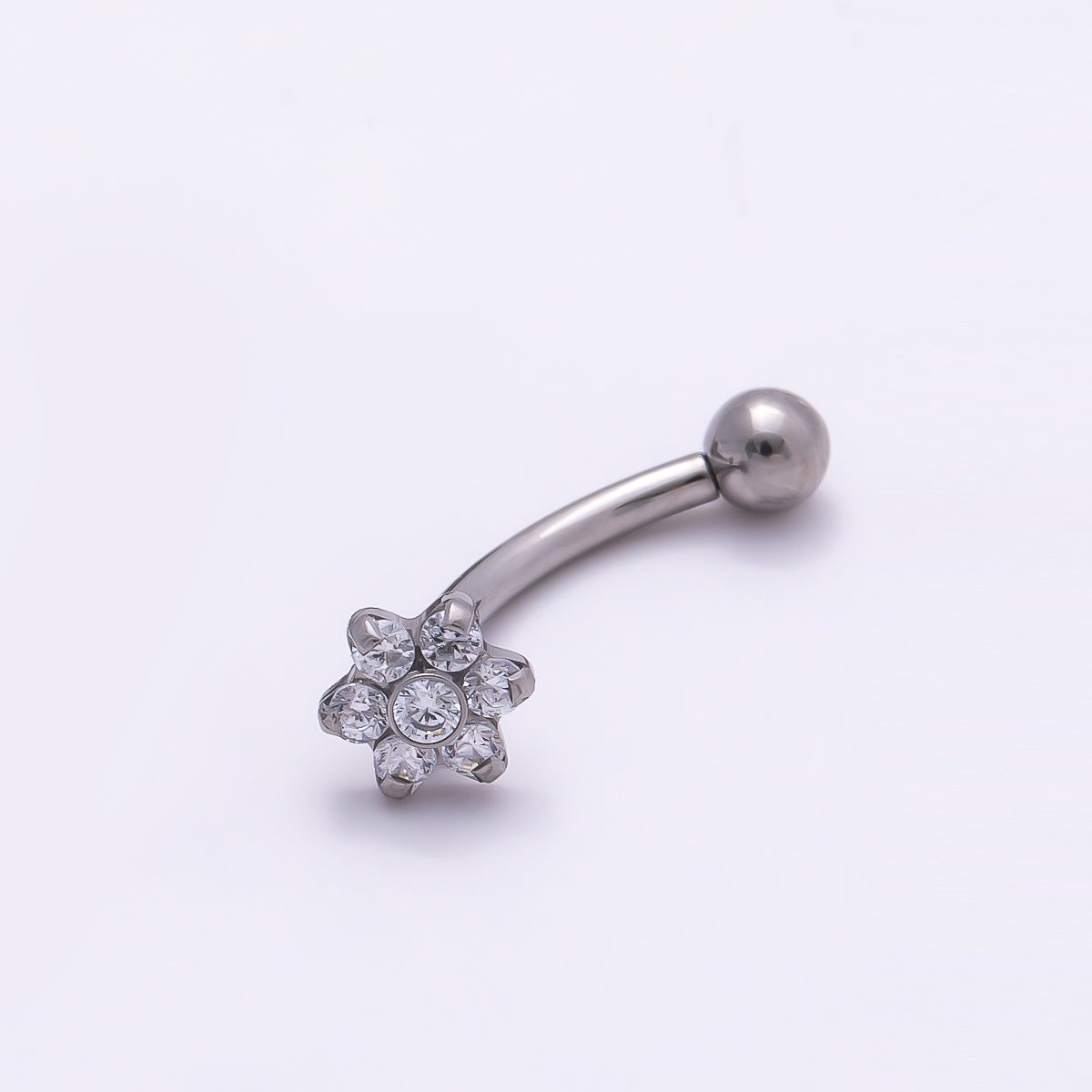 Titanium 5mm Flower Clear CZ Curved Eyebrow Barbell Piercing Stud in Gold & Silver | Findings-00341 Findings-00342 - DLUXCA