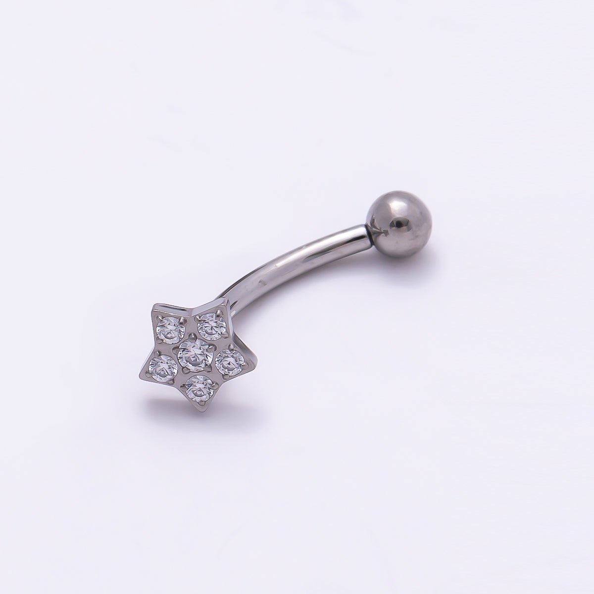 Titanium 5mm Star Micro Paved CZ Curved Eyebrow Barbell Piercing Stud in Gold & Silver | Findings-00339 Findings-00340 - DLUXCA