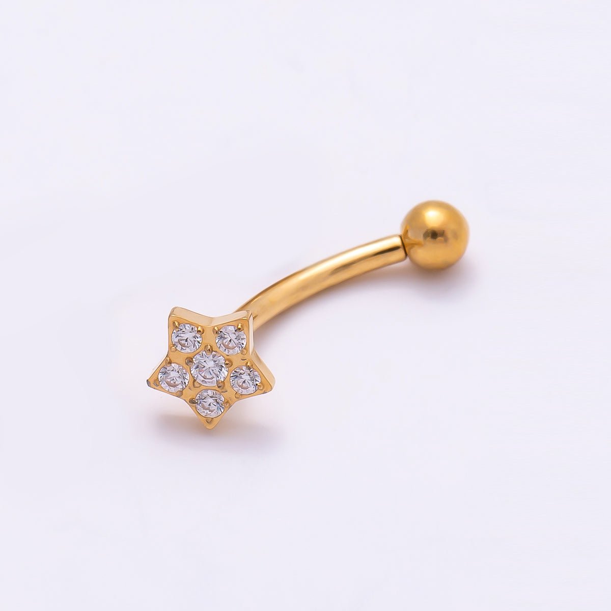 Titanium 5mm Star Micro Paved CZ Curved Eyebrow Barbell Piercing Stud in Gold & Silver | Findings-00339 Findings-00340 - DLUXCA