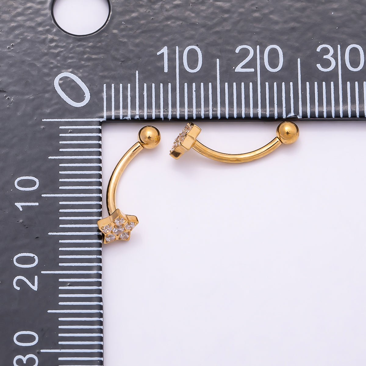 Titanium 5mm Star Micro Paved CZ Curved Eyebrow Barbell Piercing Stud in Gold & Silver | Findings-00339 Findings-00340 - DLUXCA