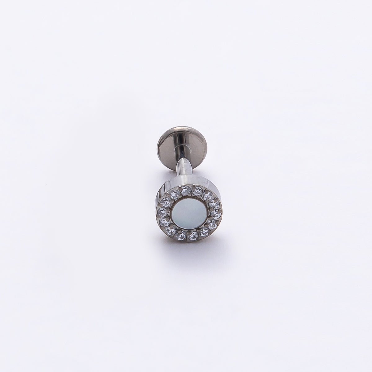 Titanium 5mm White Opal Micro Paved CZ Round Cartilage Piercing Flat Back Stud in Gold & Silver | Findings-00381 Findings-00382 - DLUXCA