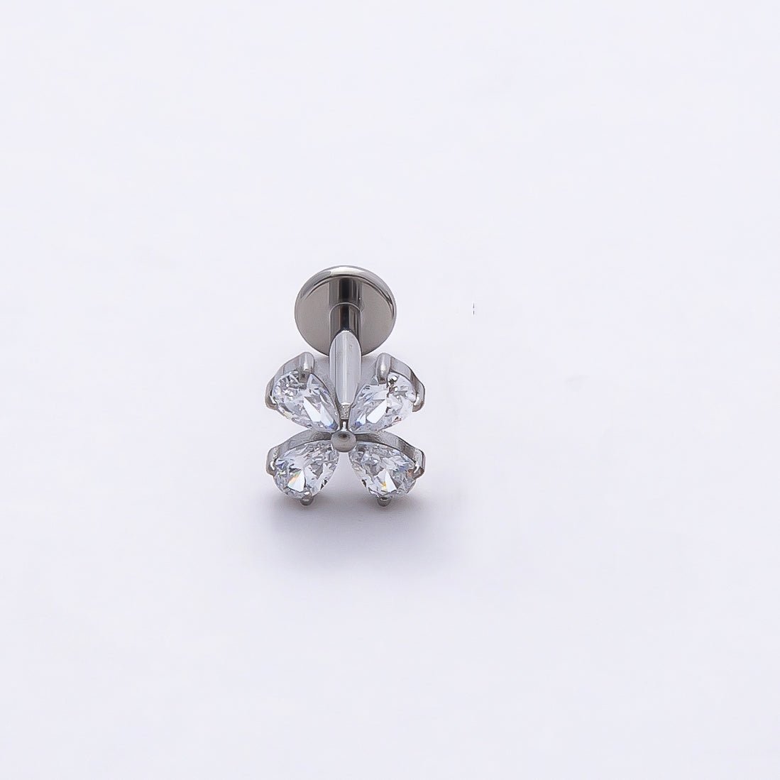 Titanium 6.7mm Clear CZ Butterfly Cartilage Piercing Flat Back Stud in Gold & Silver | Findings-00357 Findings-00358 - DLUXCA