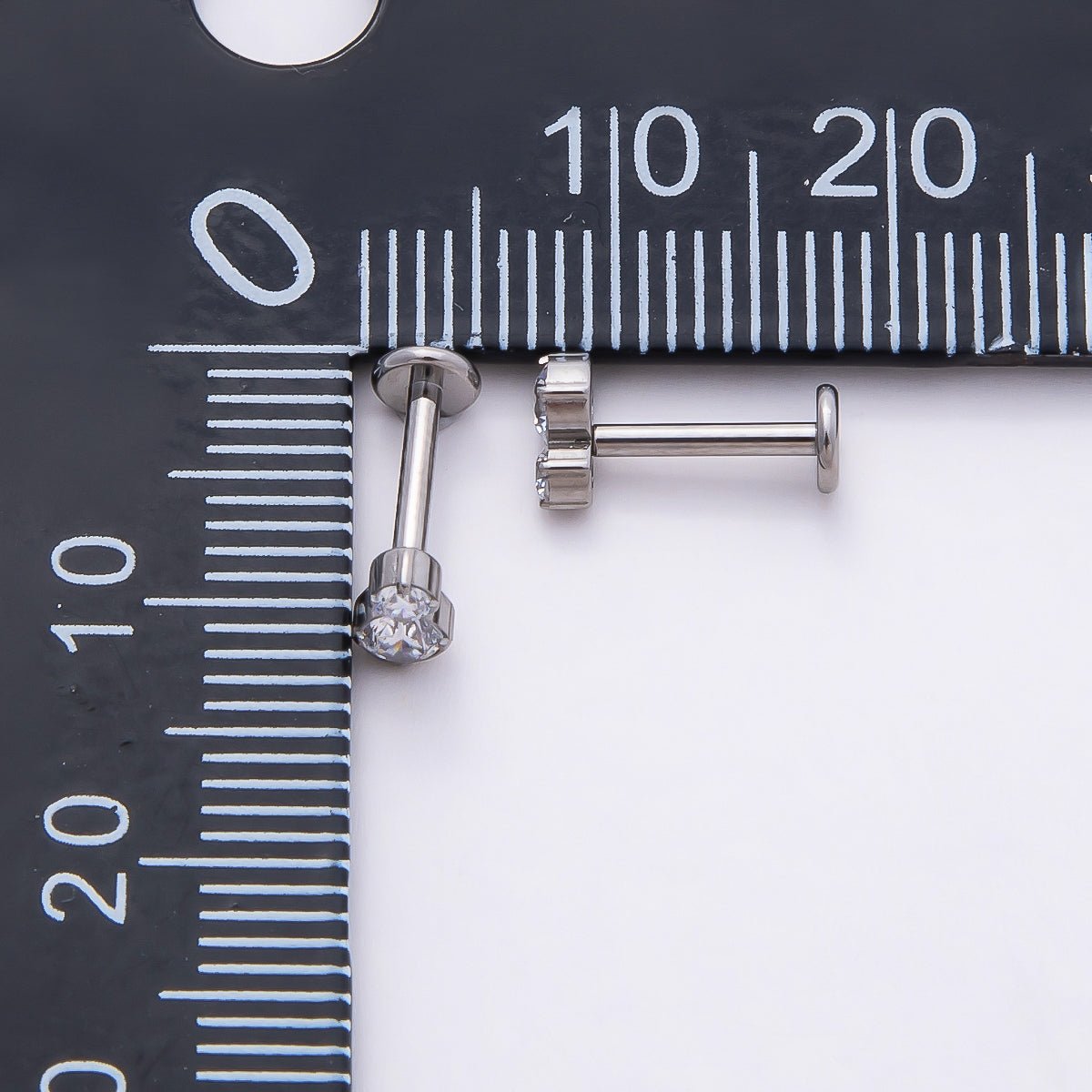 Titanium 6mm Clear CZ Double Round Cartilage Piercing Flat Back Stud in Gold & Silver | Findings-00315 Findings-00316 - DLUXCA